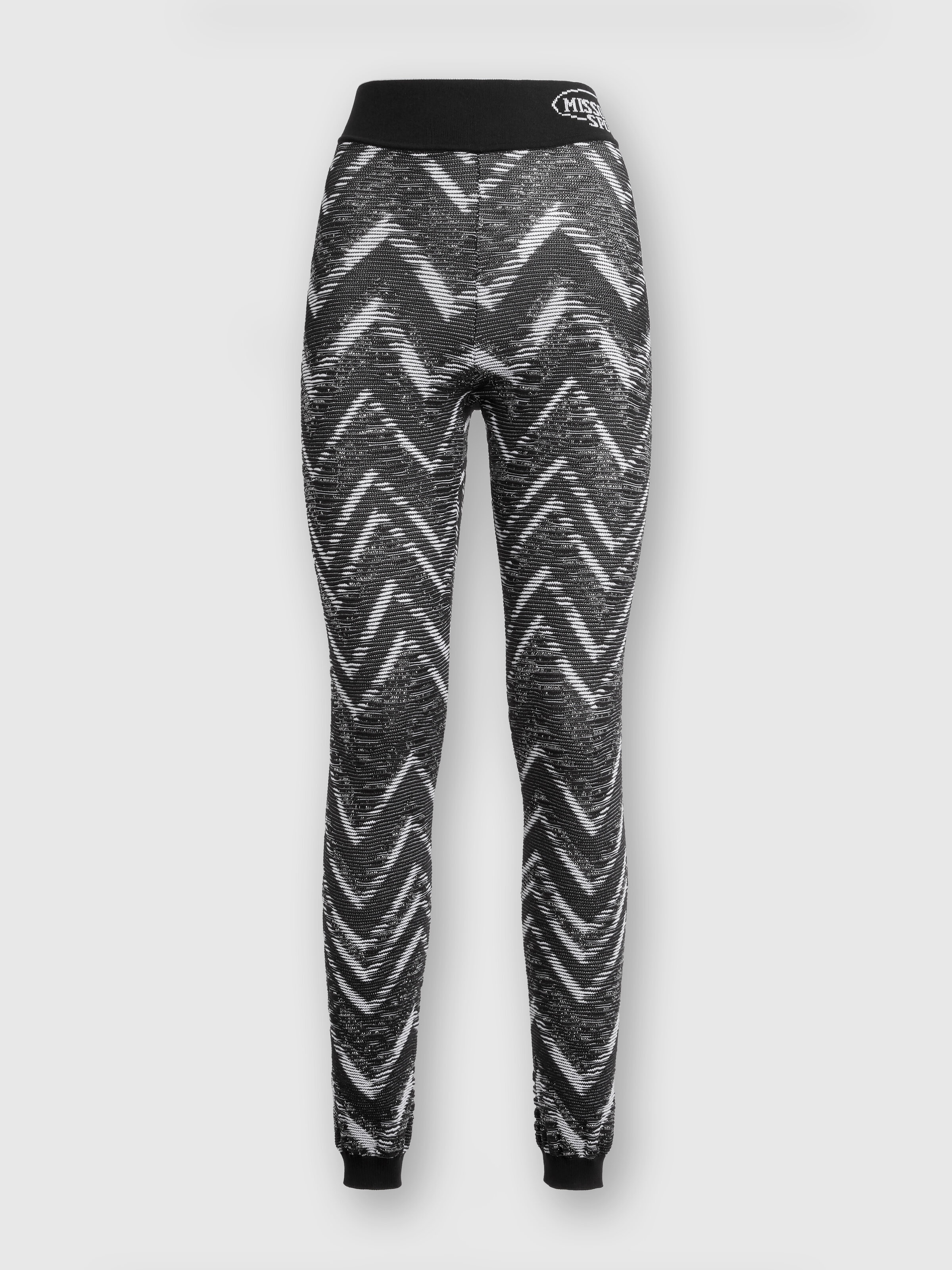 Leggings in knit with lurex and logo, Black & White - 0