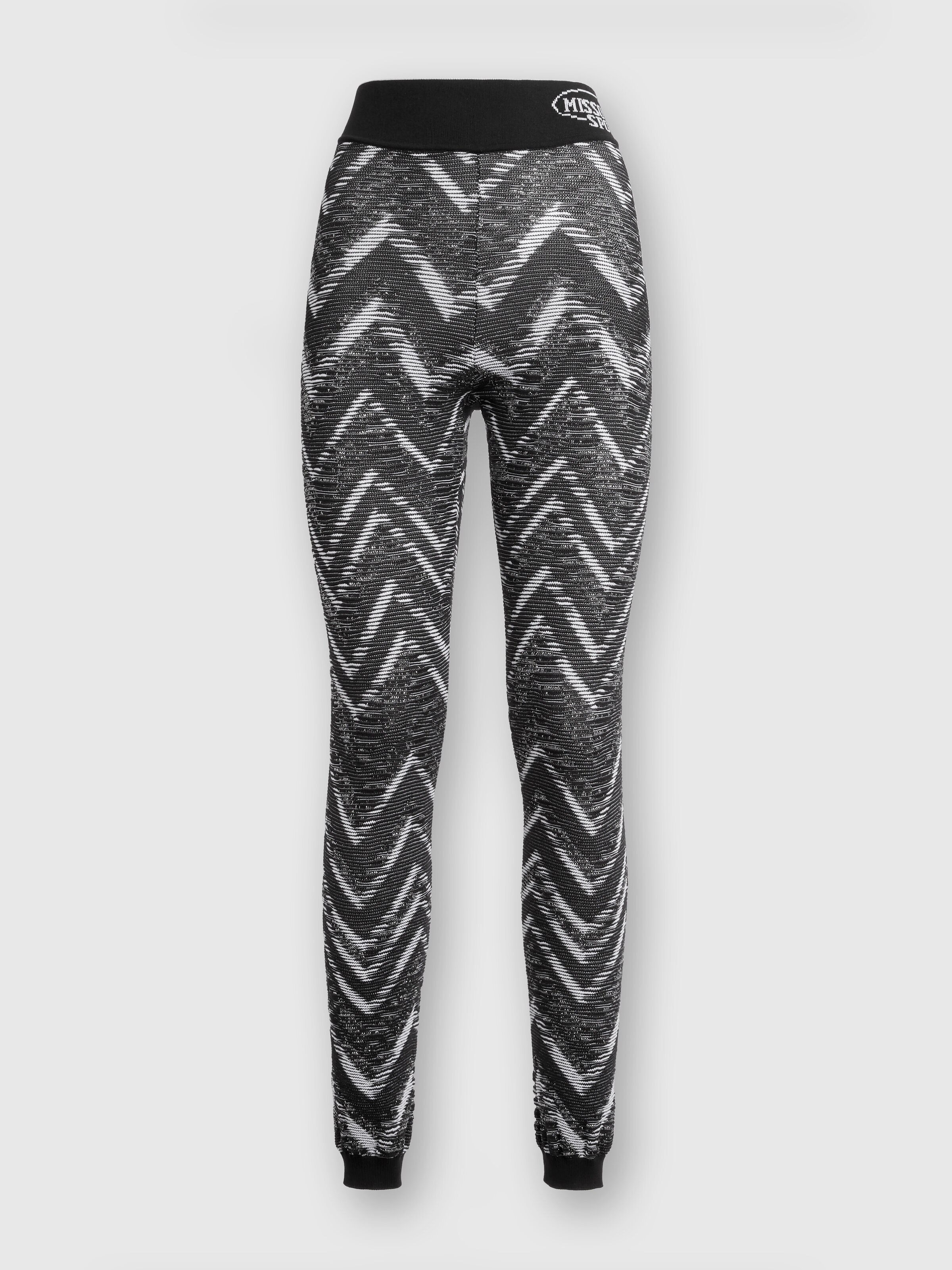 Legging en maille avec lurex et logo, Noir & Blanc - 0