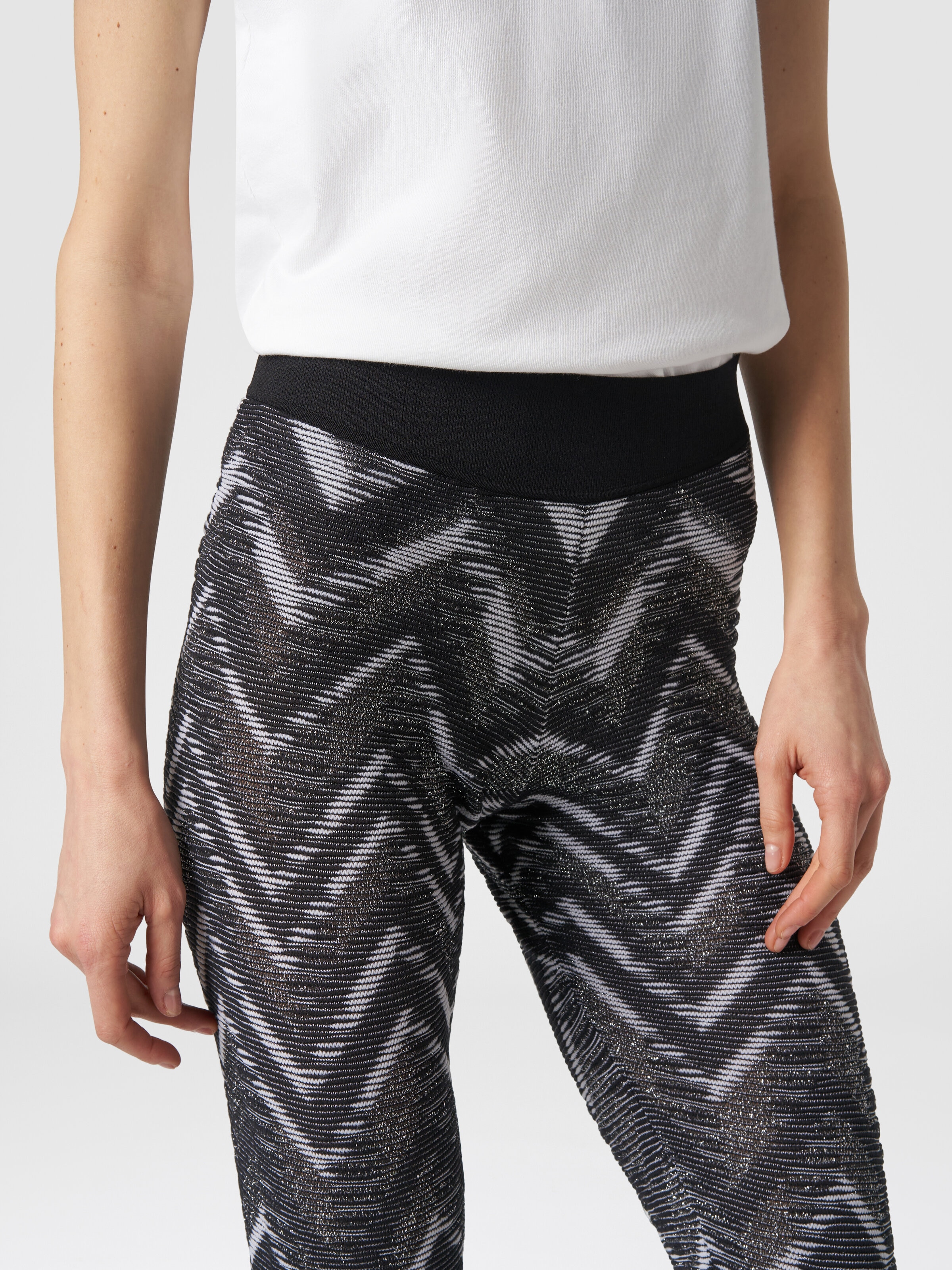Leggings in knit with lurex and logo, Black & White - 4