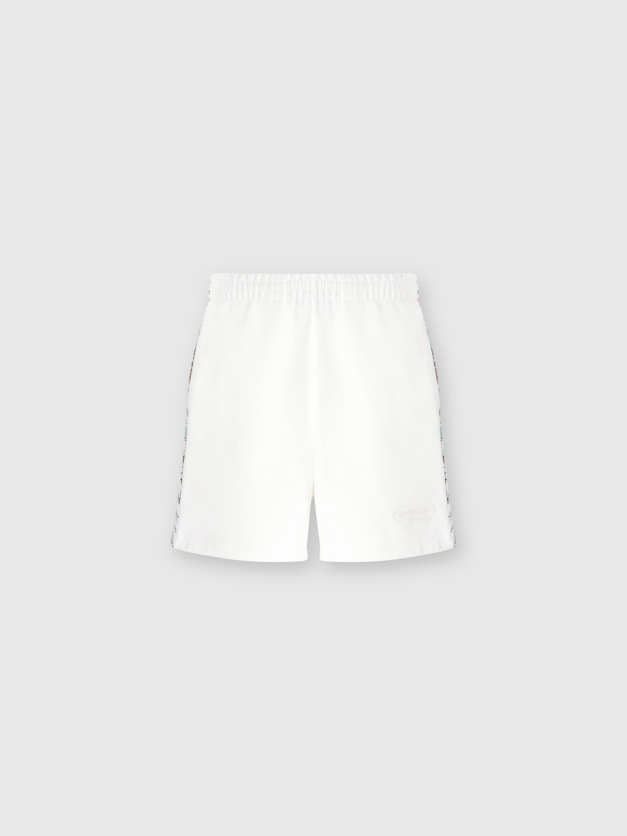 Shorts in felpa di cotone con logo e bande laterali in maglia, Multicolore  - 0