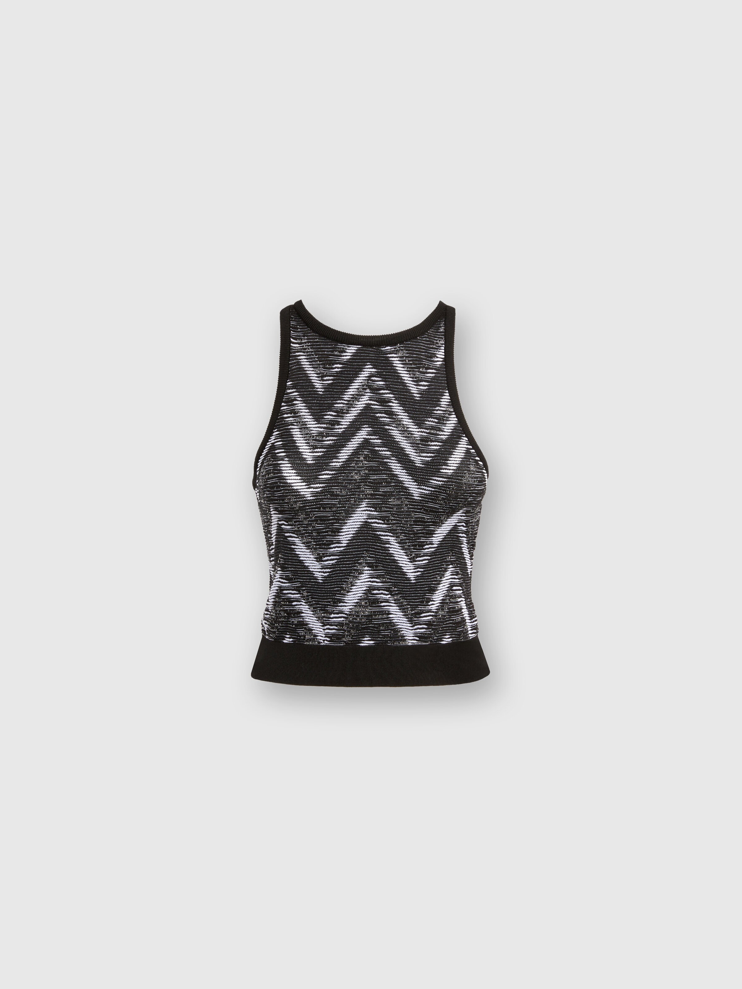 Top in maglia chevron con logo, Bianco & Nero - 0