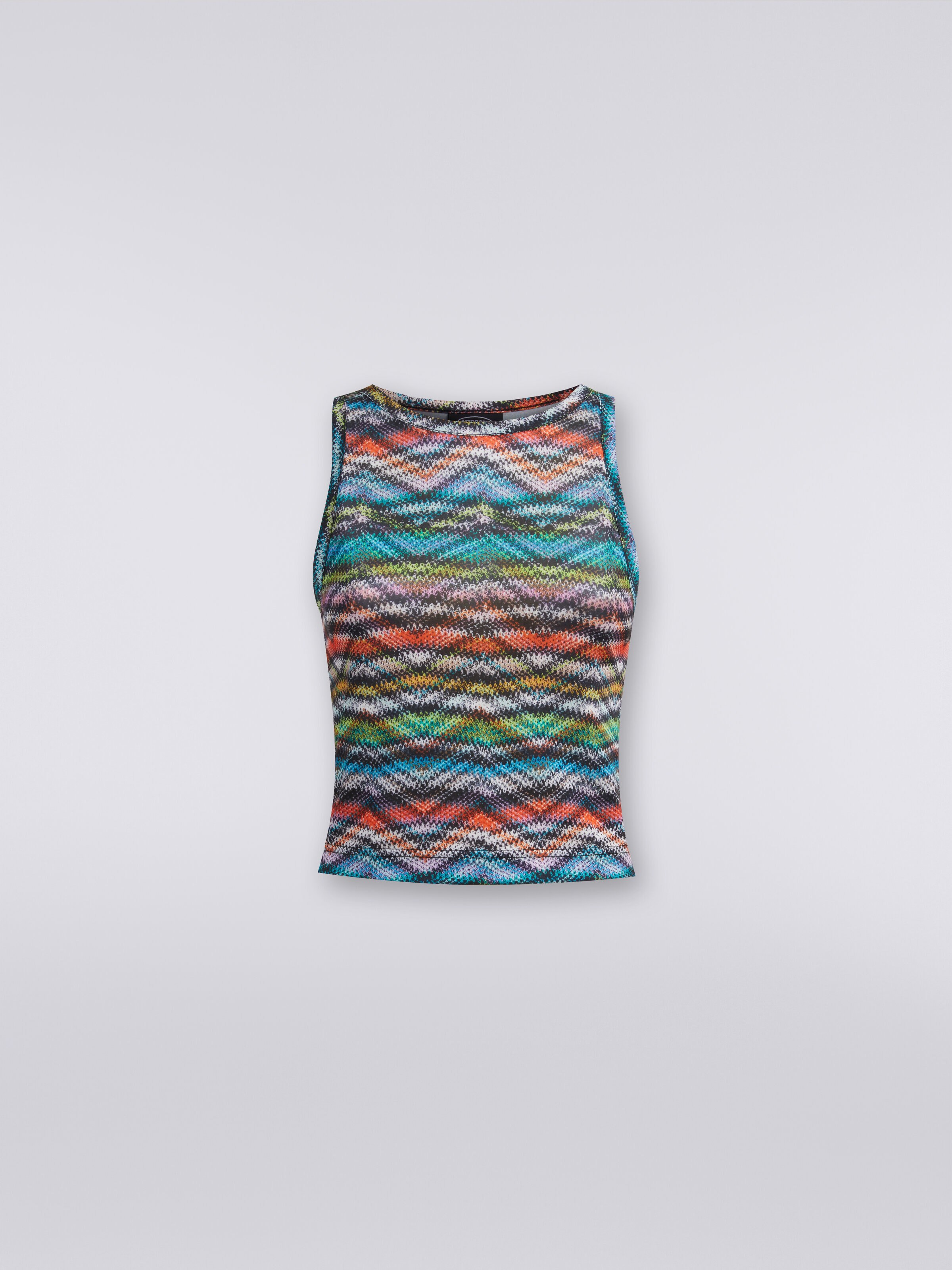 Top in printed stretch nylon, Multicoloured  - 0