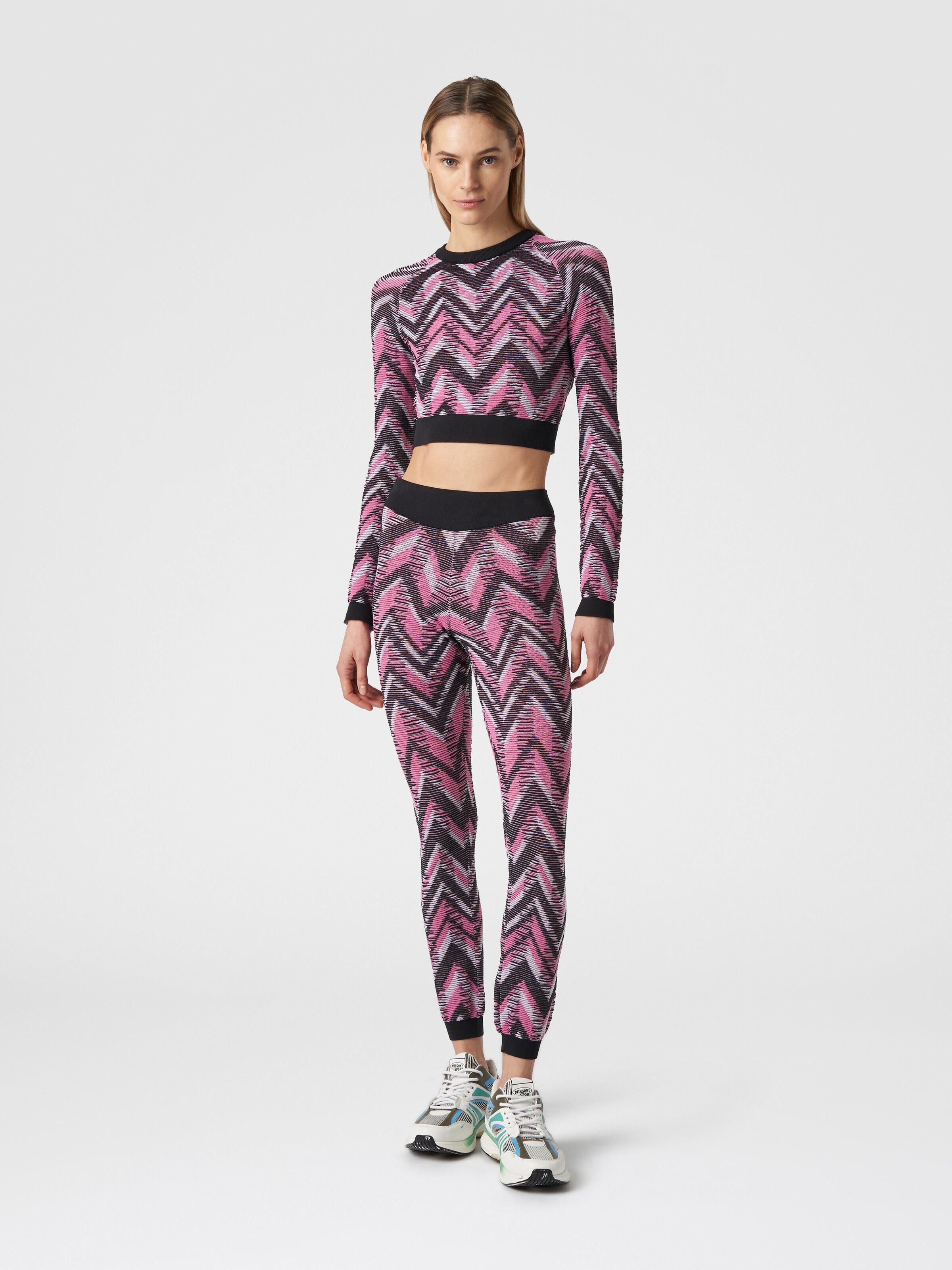 Crop top a maniche lunghe in maglia chevron con logo, Multicolore  - 1