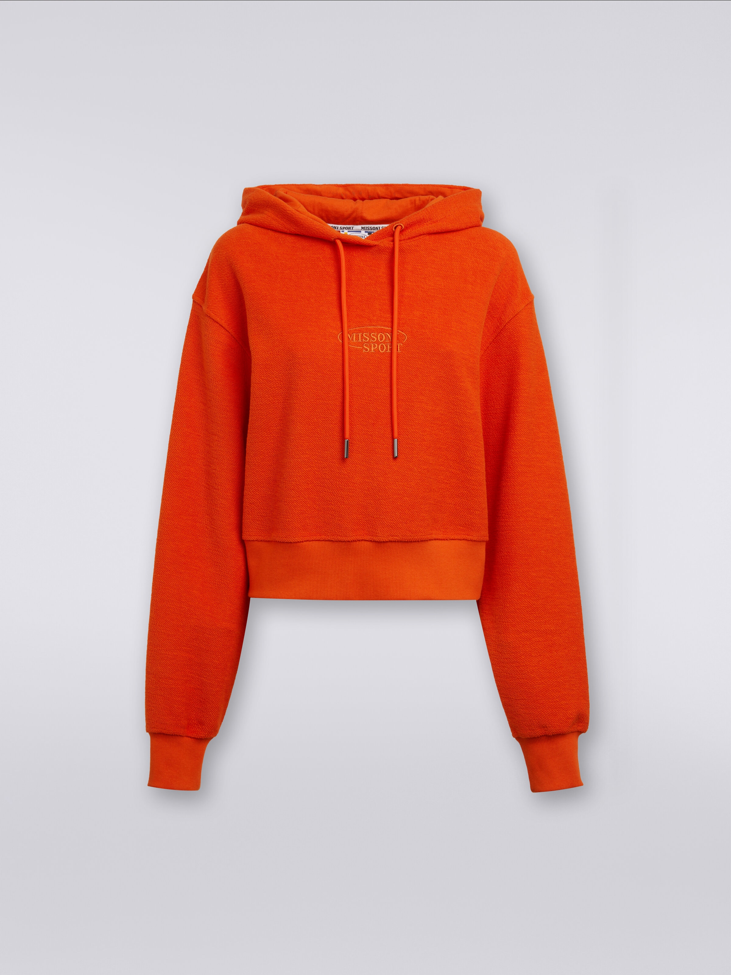 Crop brushed fleece sweatshirt with hood and logo, Orange - 0