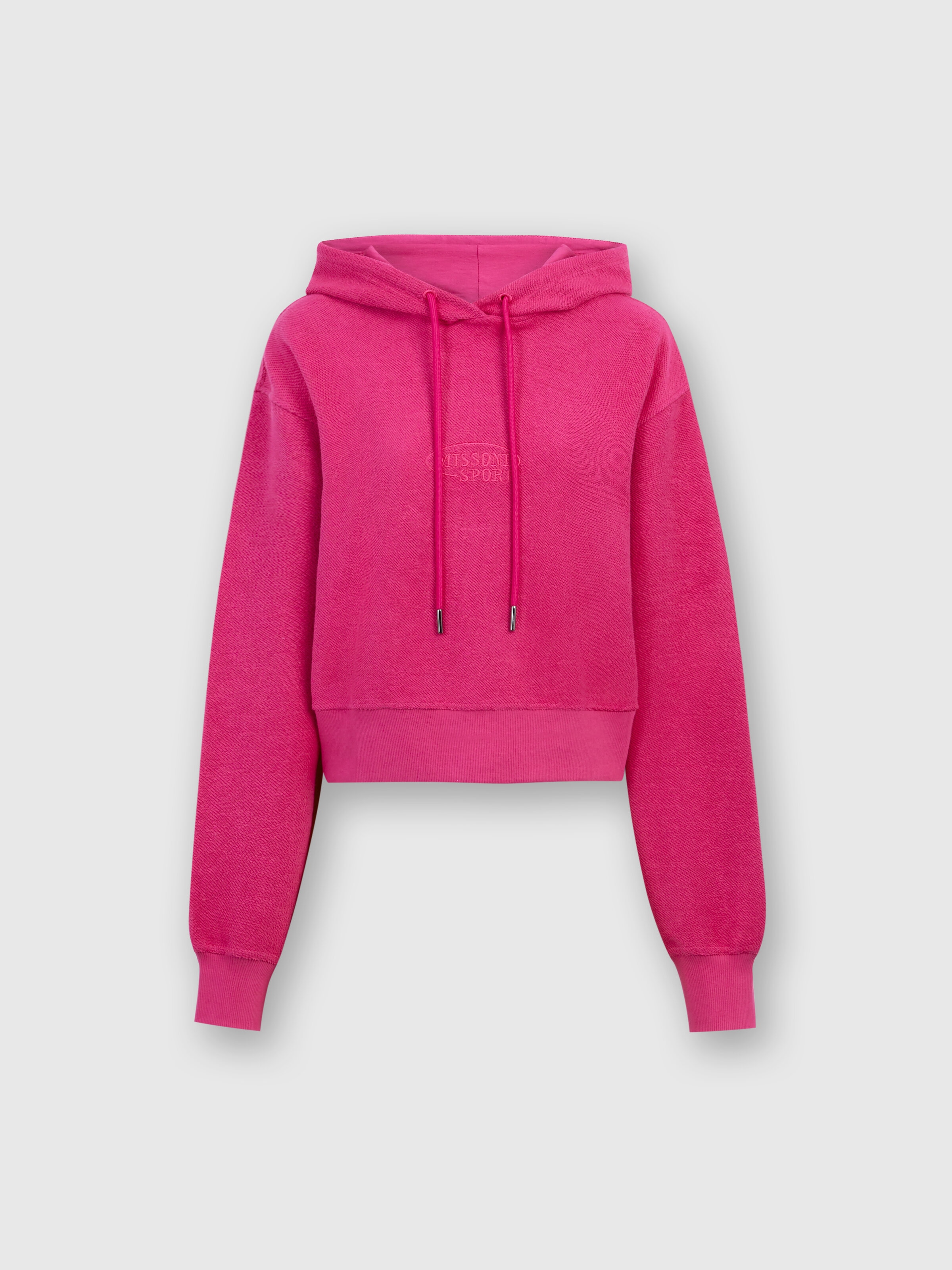 Crop brushed fleece sweatshirt with hood and logo, Red  - 0
