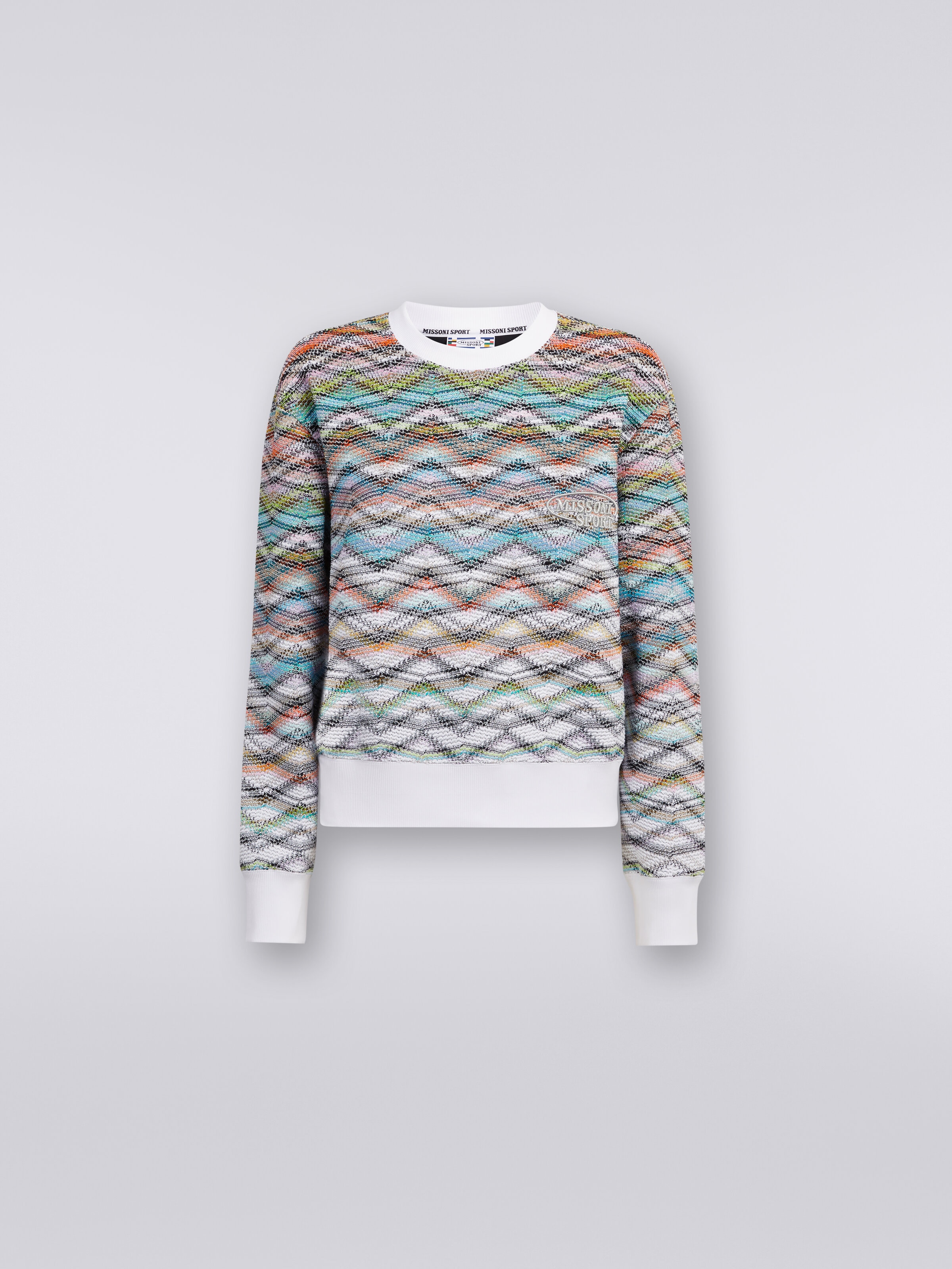 Sweatshirt aus Strick mit Rundhalsausschnitt, Lurex und Logo, Mehrfarbig  - 0