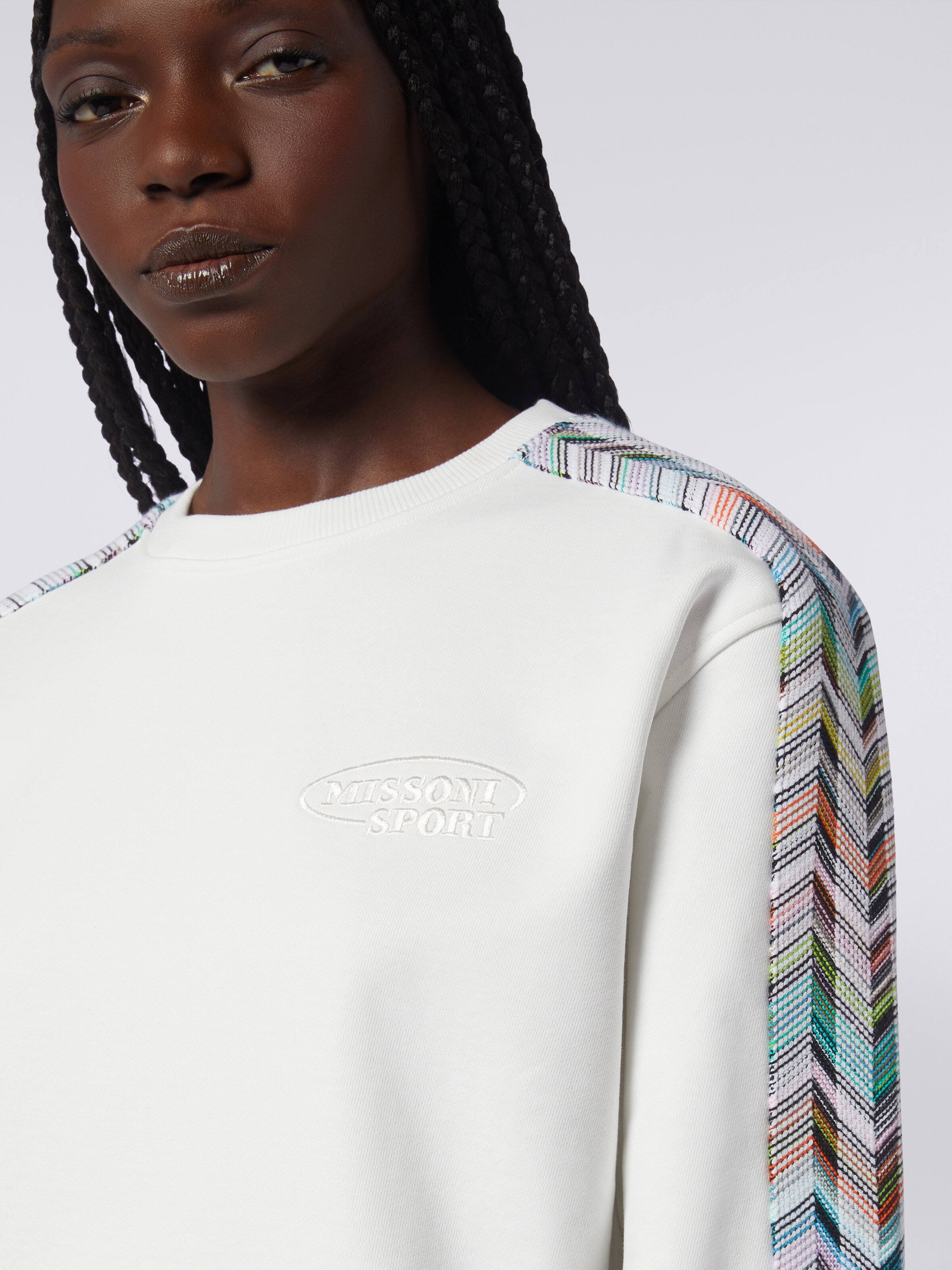 Crew-neck sweatshirt with logo and knitted details, Multicoloured  - 4