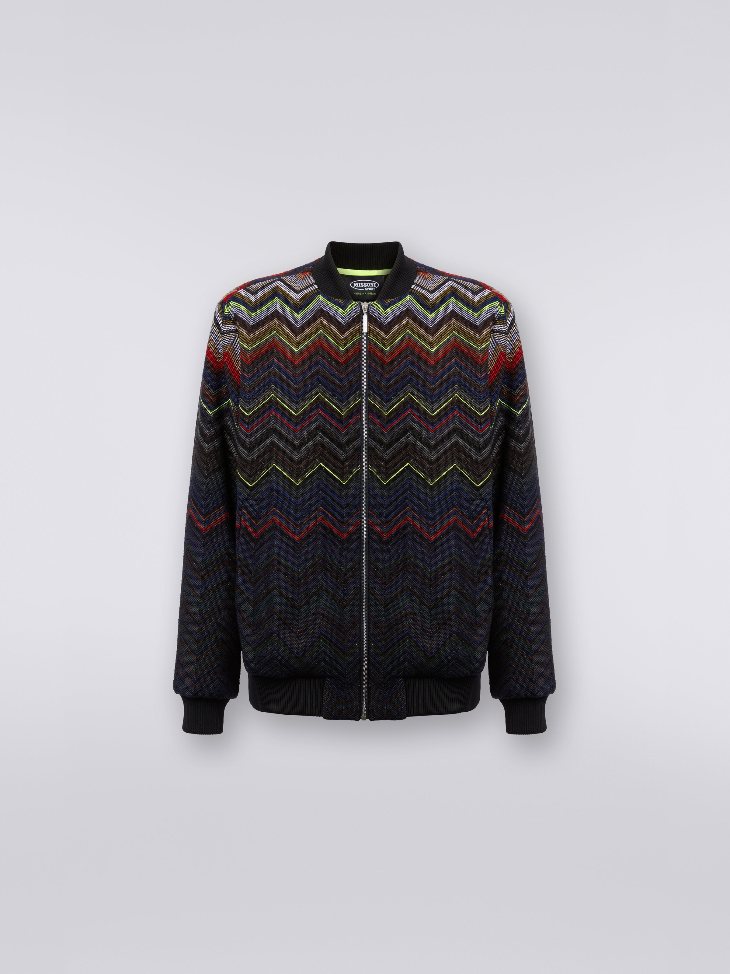 Bomber in misto lana e cotone chevron in collaborazione con Mike Maignan, Multicolore - 0