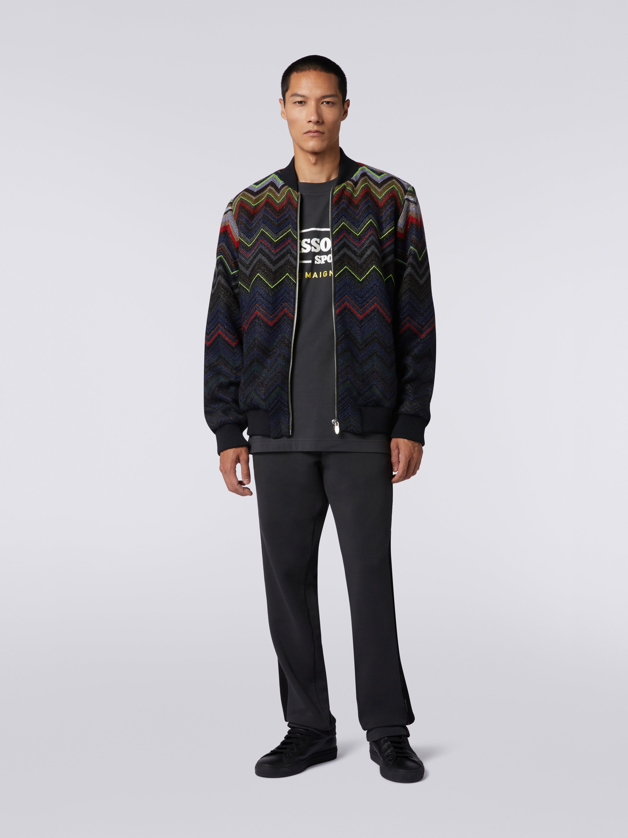 Bomber in misto lana e cotone chevron in collaborazione con Mike Maignan, Multicolore - 1