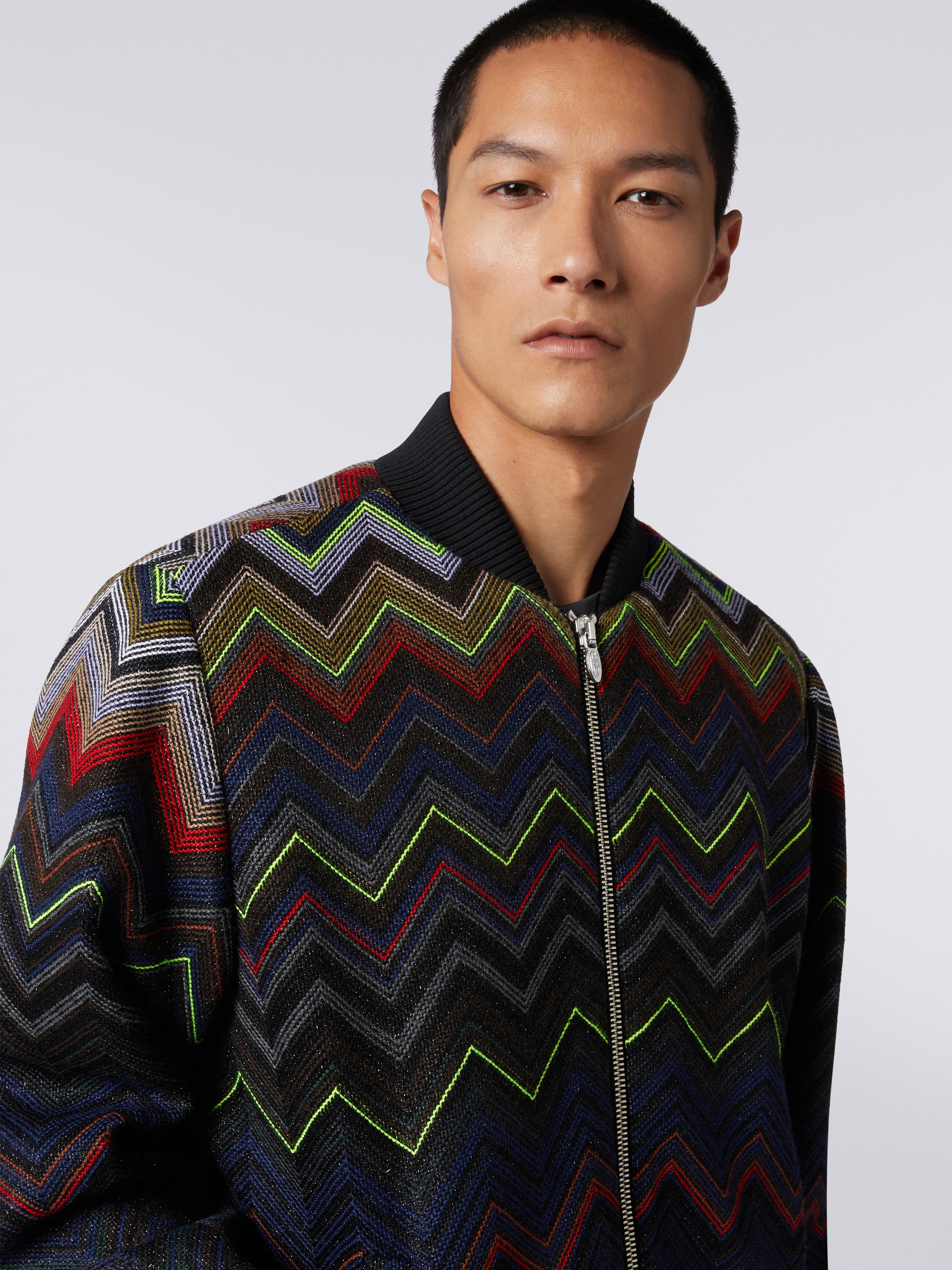 Bomber in misto lana e cotone chevron in collaborazione con Mike Maignan, Multicolore - 4