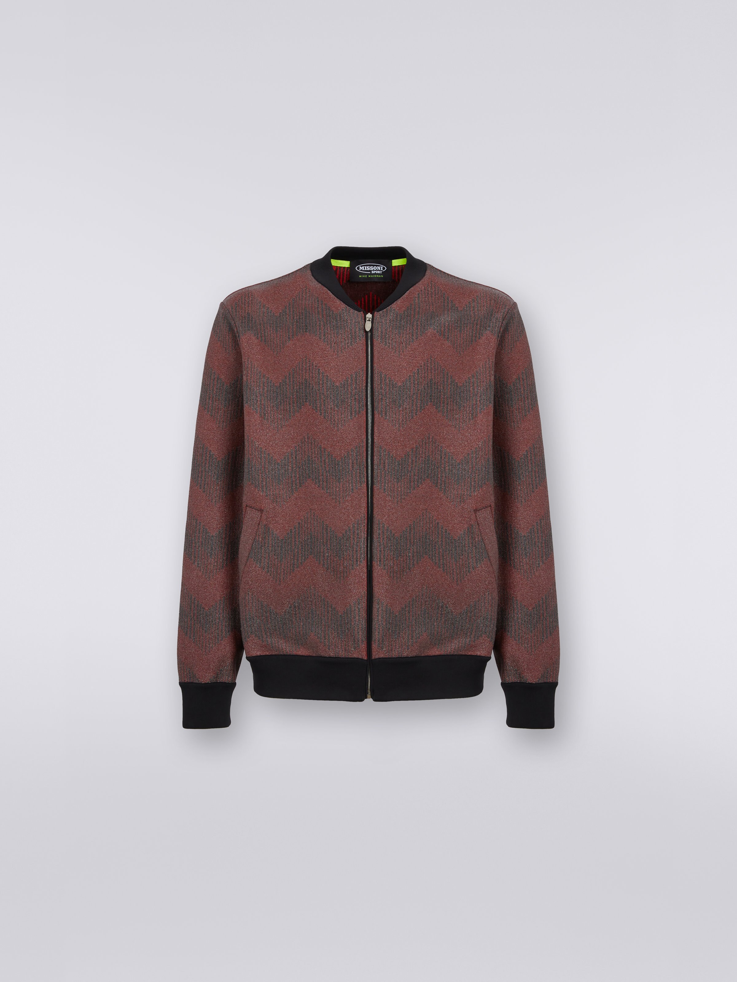 Bomber in misto cotone zig zag in collaborazione con Mike Maignan, Nero &  Rosso - 0