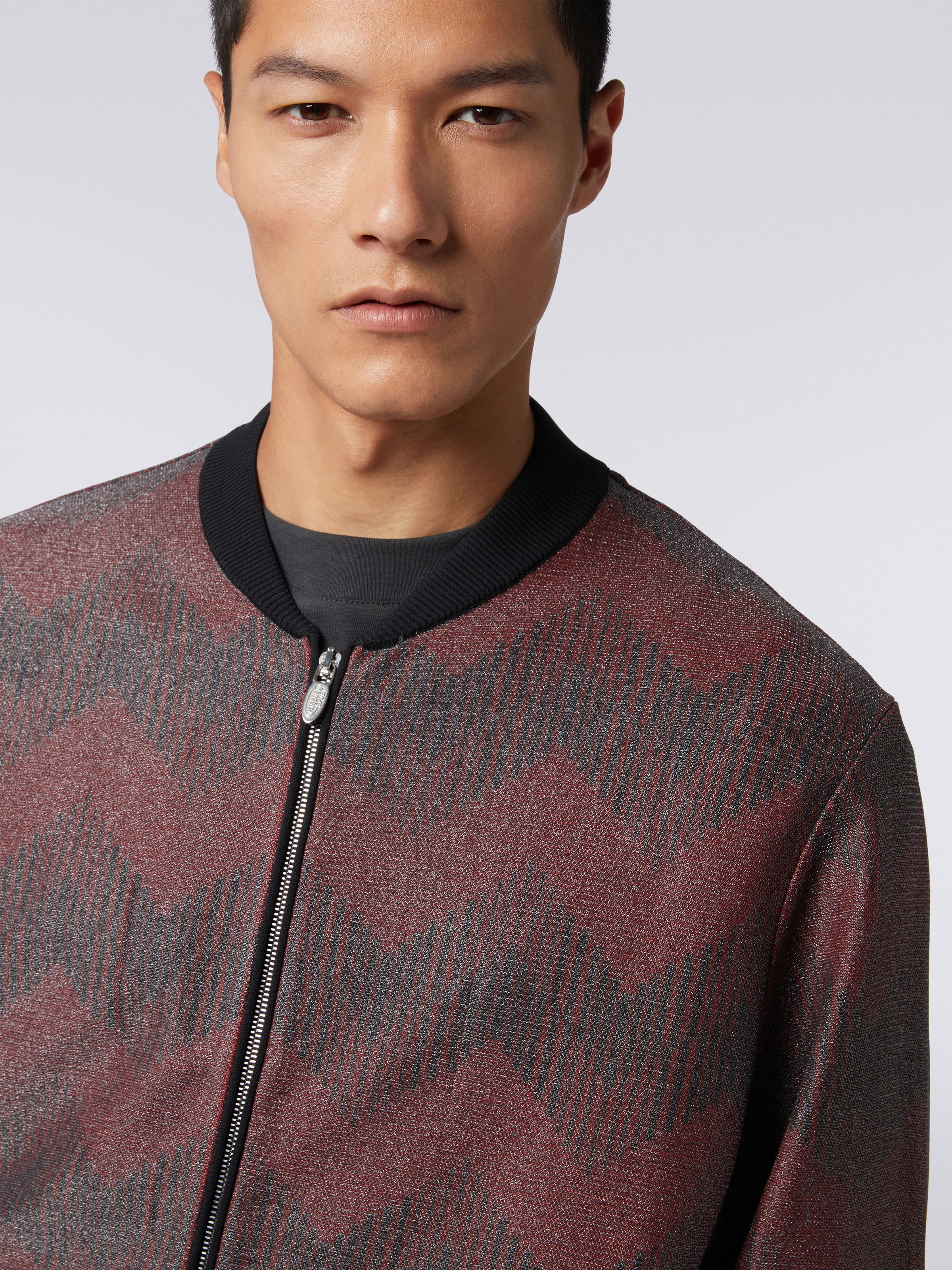 Cotton blend zigzag bomber jacket in collaboration with Mike Maignan, Black & Red - 4