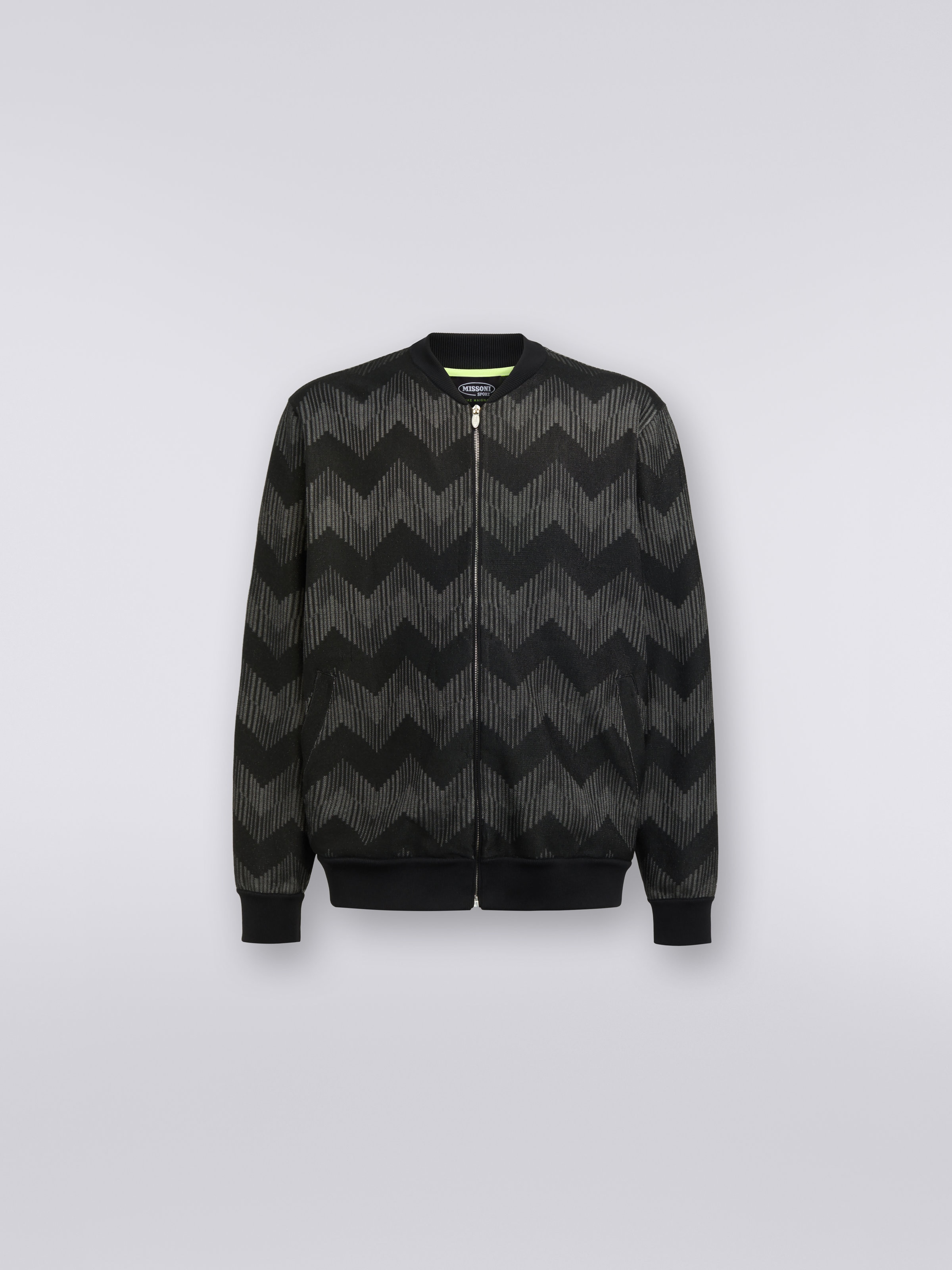 Cotton blend zigzag bomber jacket in collaboration with Mike Maignan, Black & White - 0