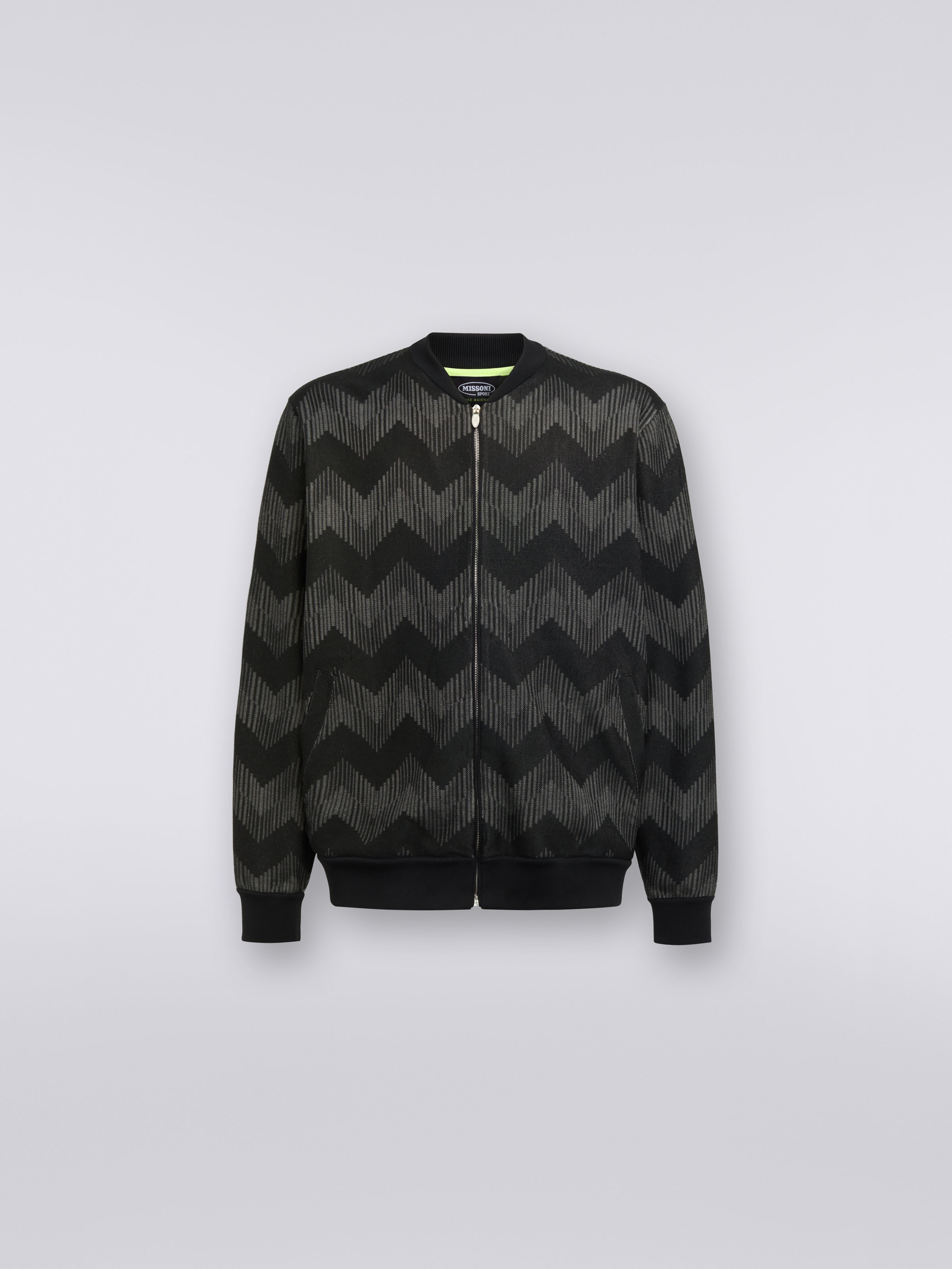 Bomber in misto cotone zig zag in collaborazione con Mike Maignan, Bianco & Nero - 0