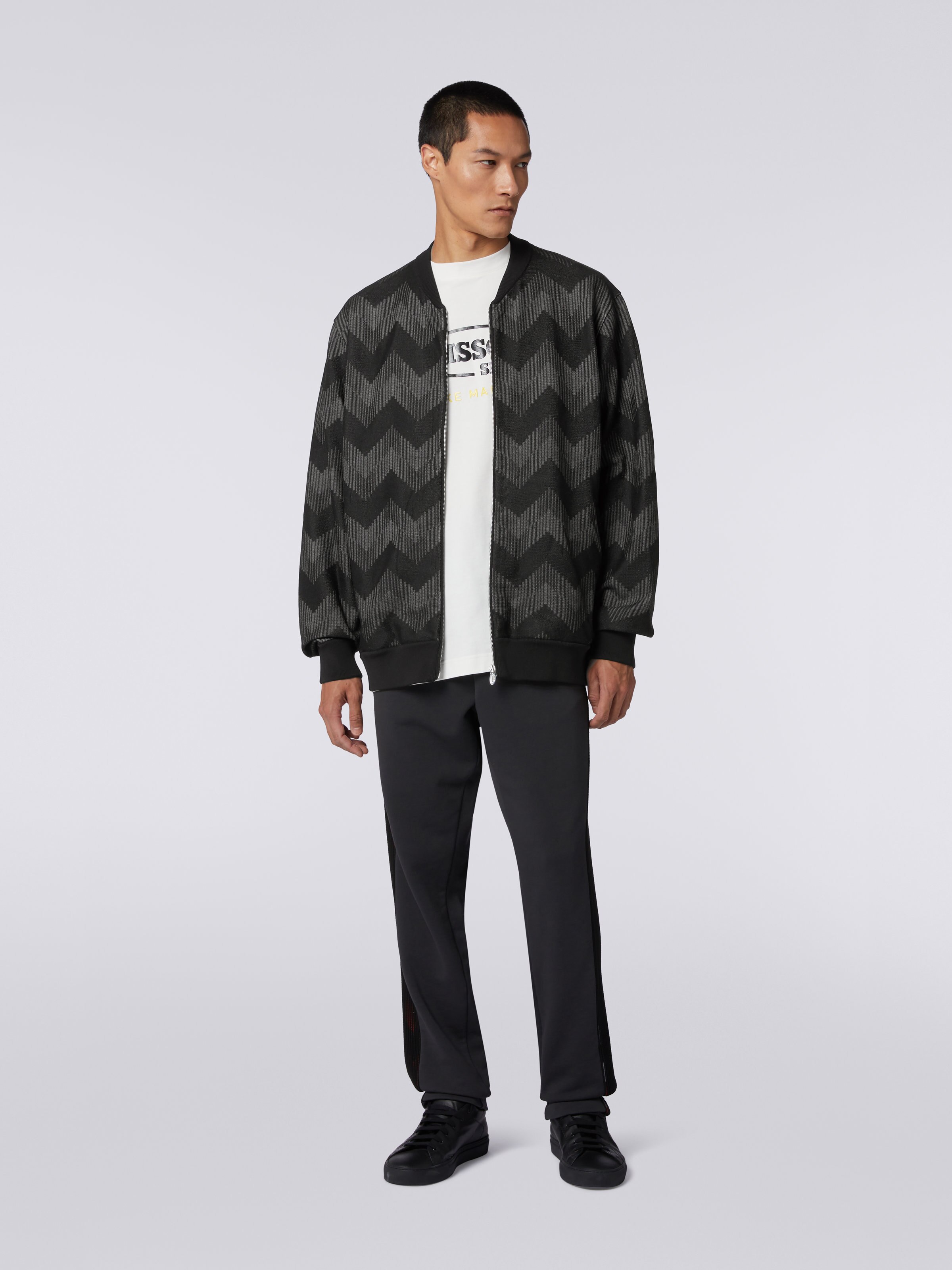Cotton blend zigzag bomber jacket in collaboration with Mike Maignan, Black & White - 1