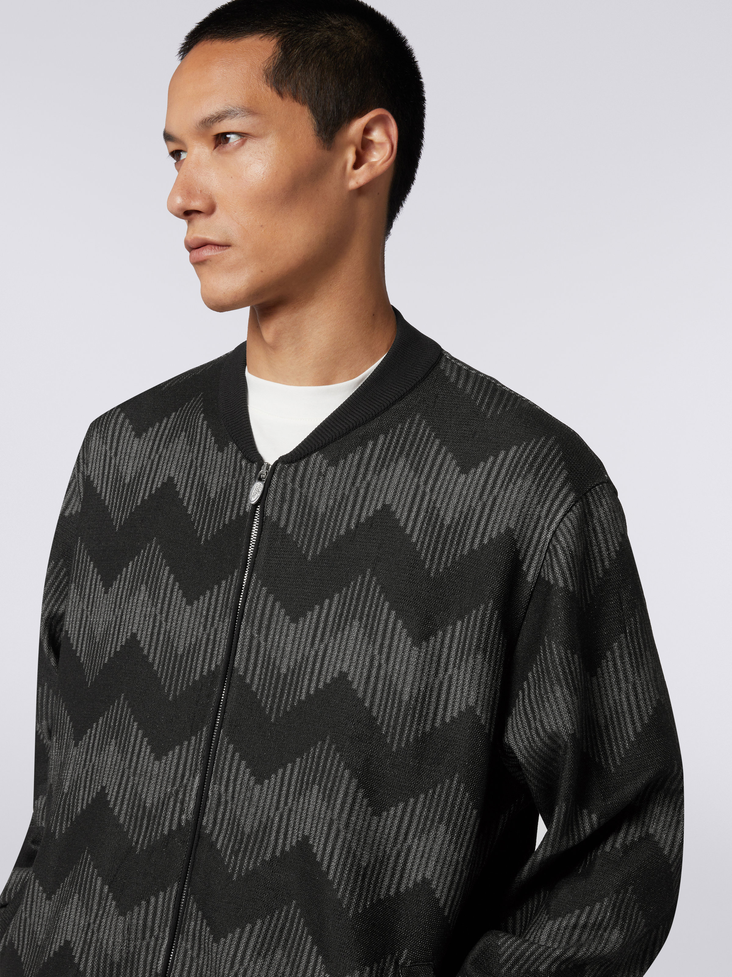 Cotton blend zigzag bomber jacket in collaboration with Mike Maignan, Black & White - 4