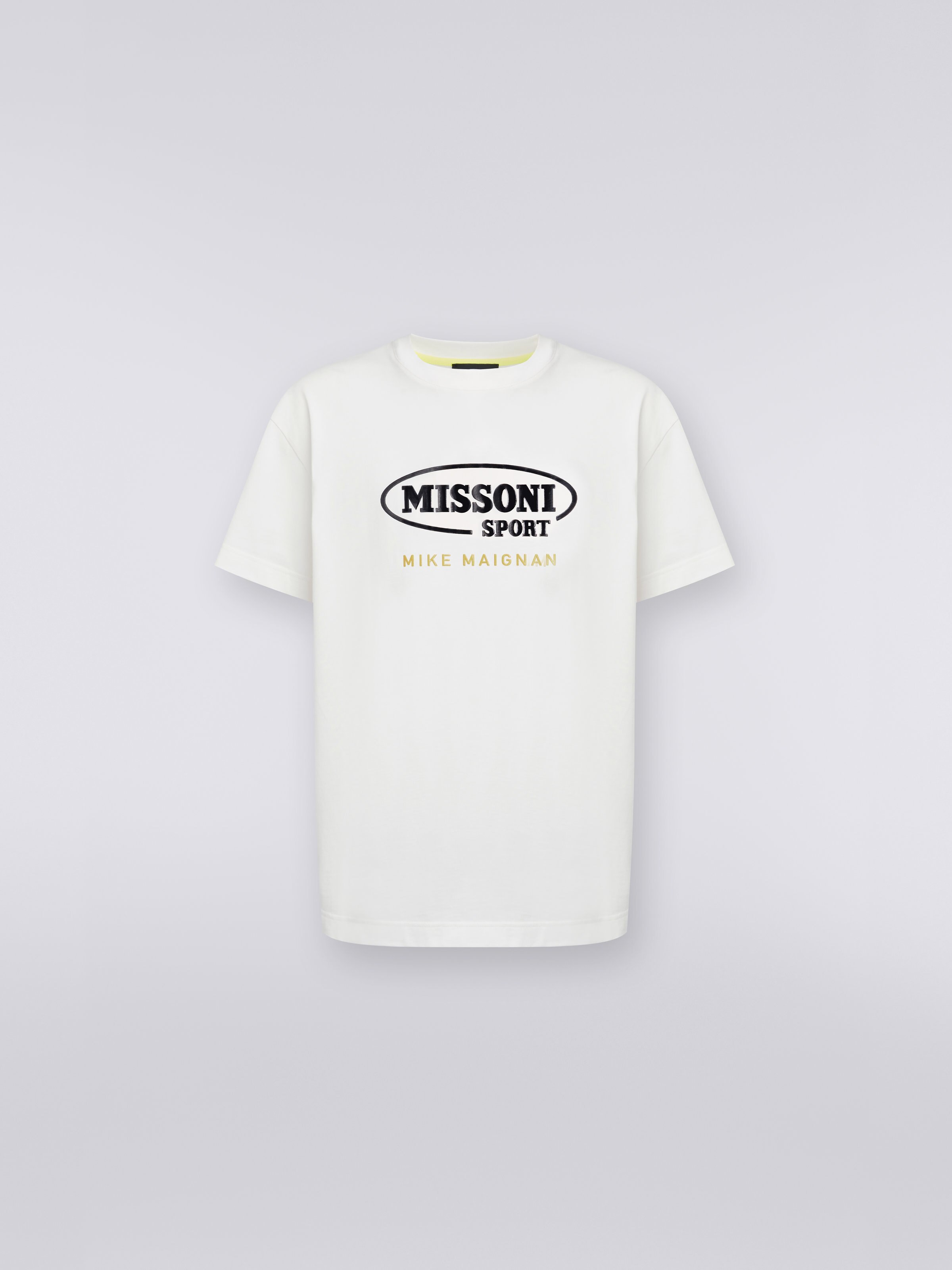 Crew-neck cotton T-shirt with logo in collaboration with Mike Maignan, White - 0