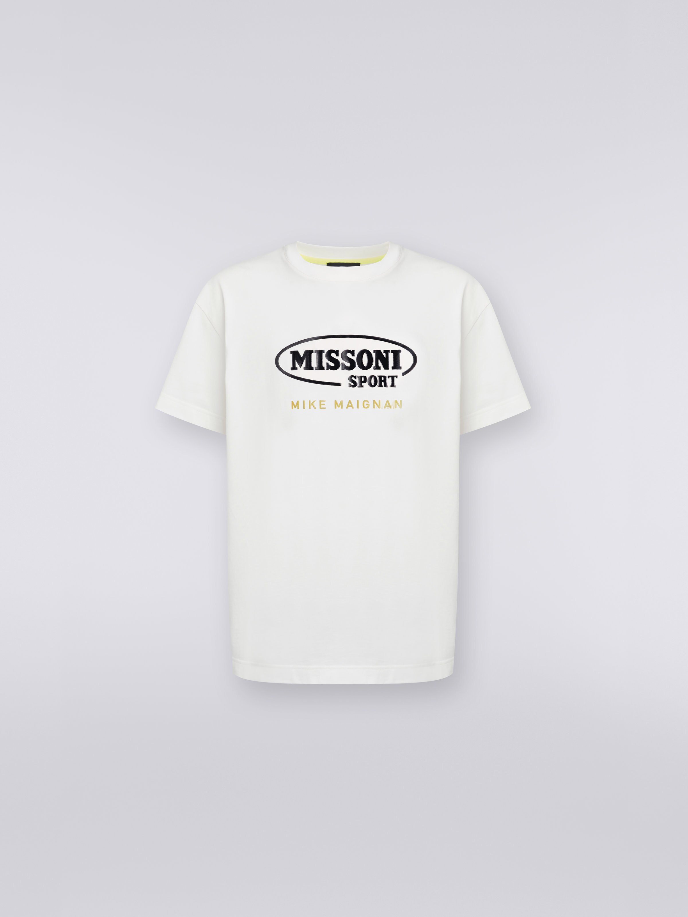 Crew-neck cotton T-shirt with logo in collaboration with Mike Maignan, White - 0