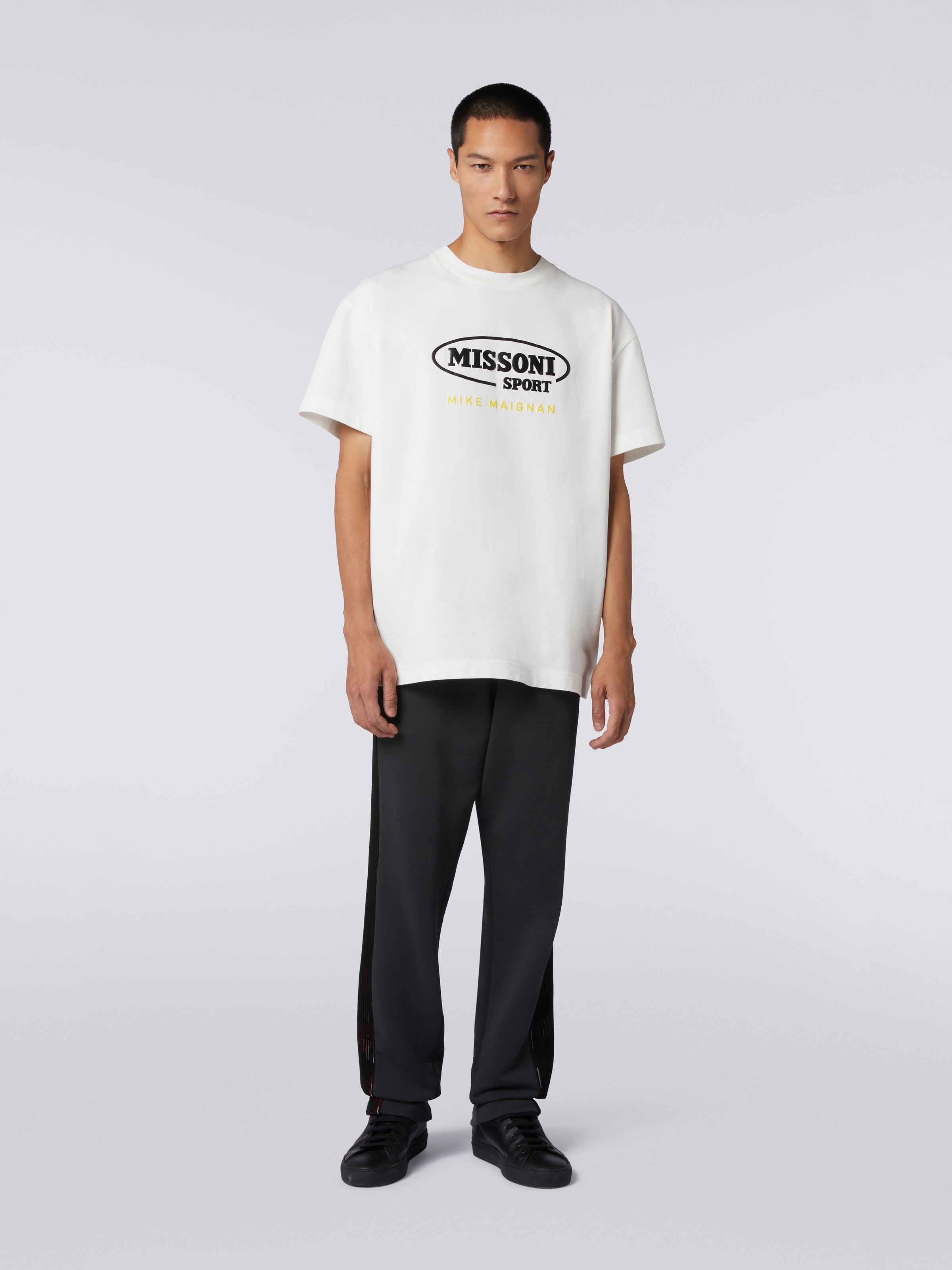 Crew-neck cotton T-shirt with logo in collaboration with Mike Maignan, White - 1