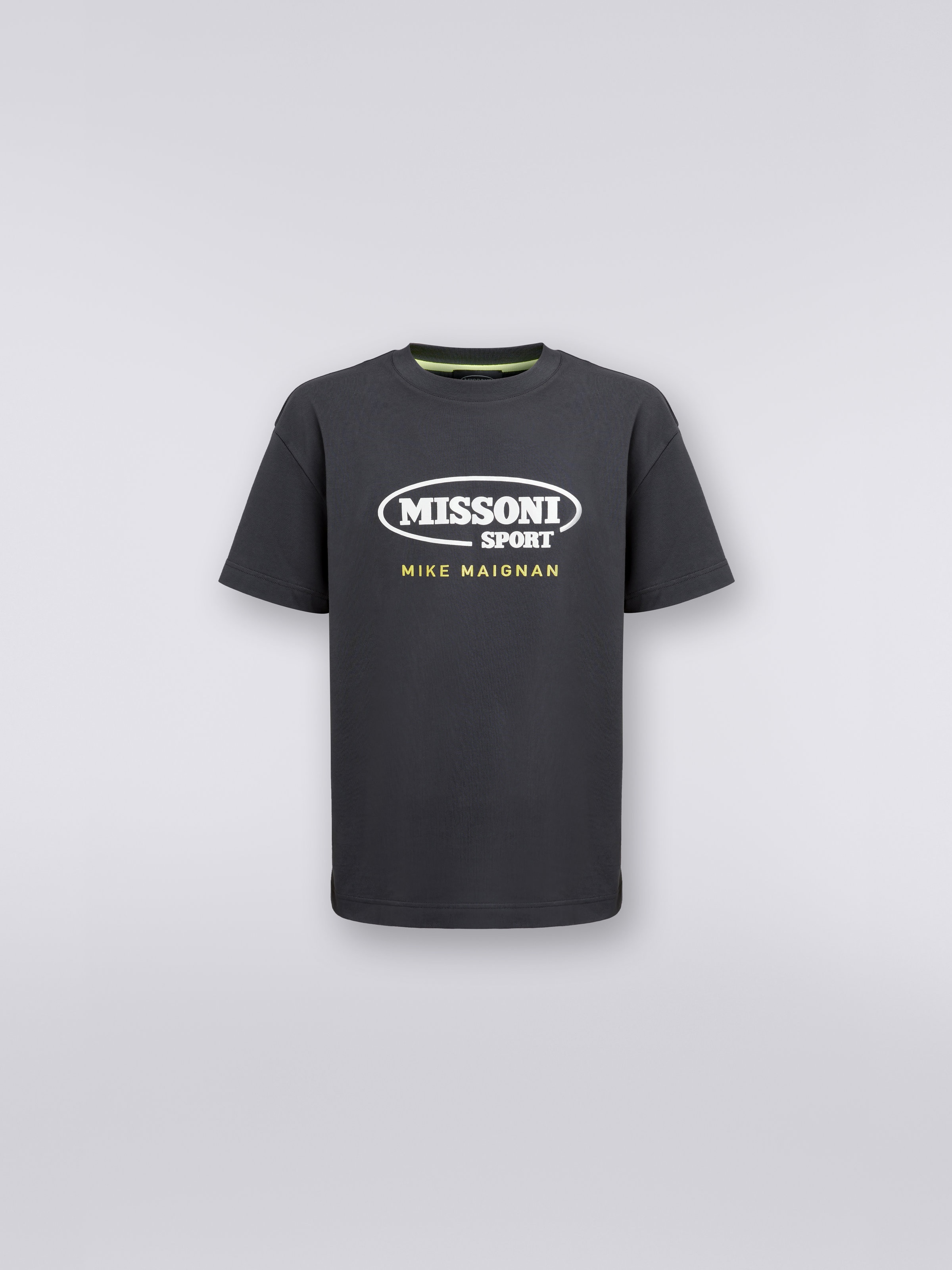 T-shirt girocollo in cotone con logo in collaborazione con Mike Maignan, Grigio - 0