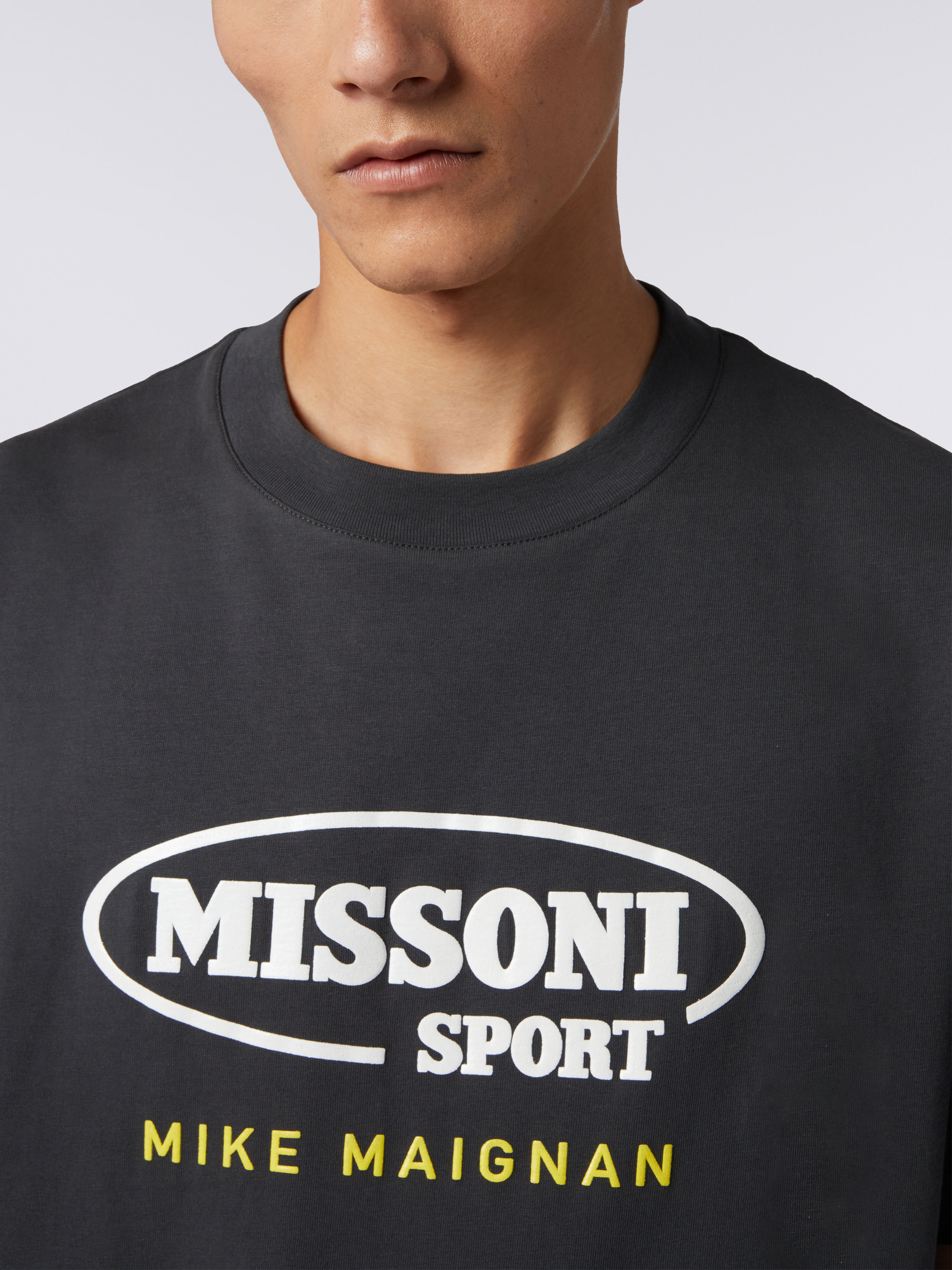 T-shirt girocollo in cotone con logo in collaborazione con Mike Maignan, Grigio - 4