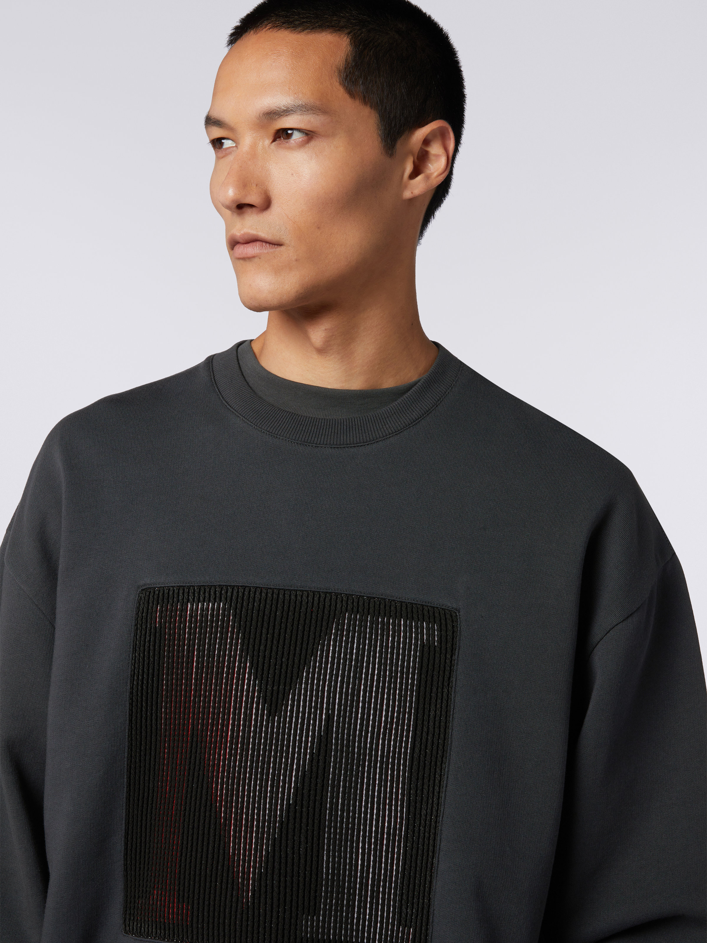 Cotton crew-neck sweatshirt with macro logo in collaboration with Mike Maignan, Grey - 4