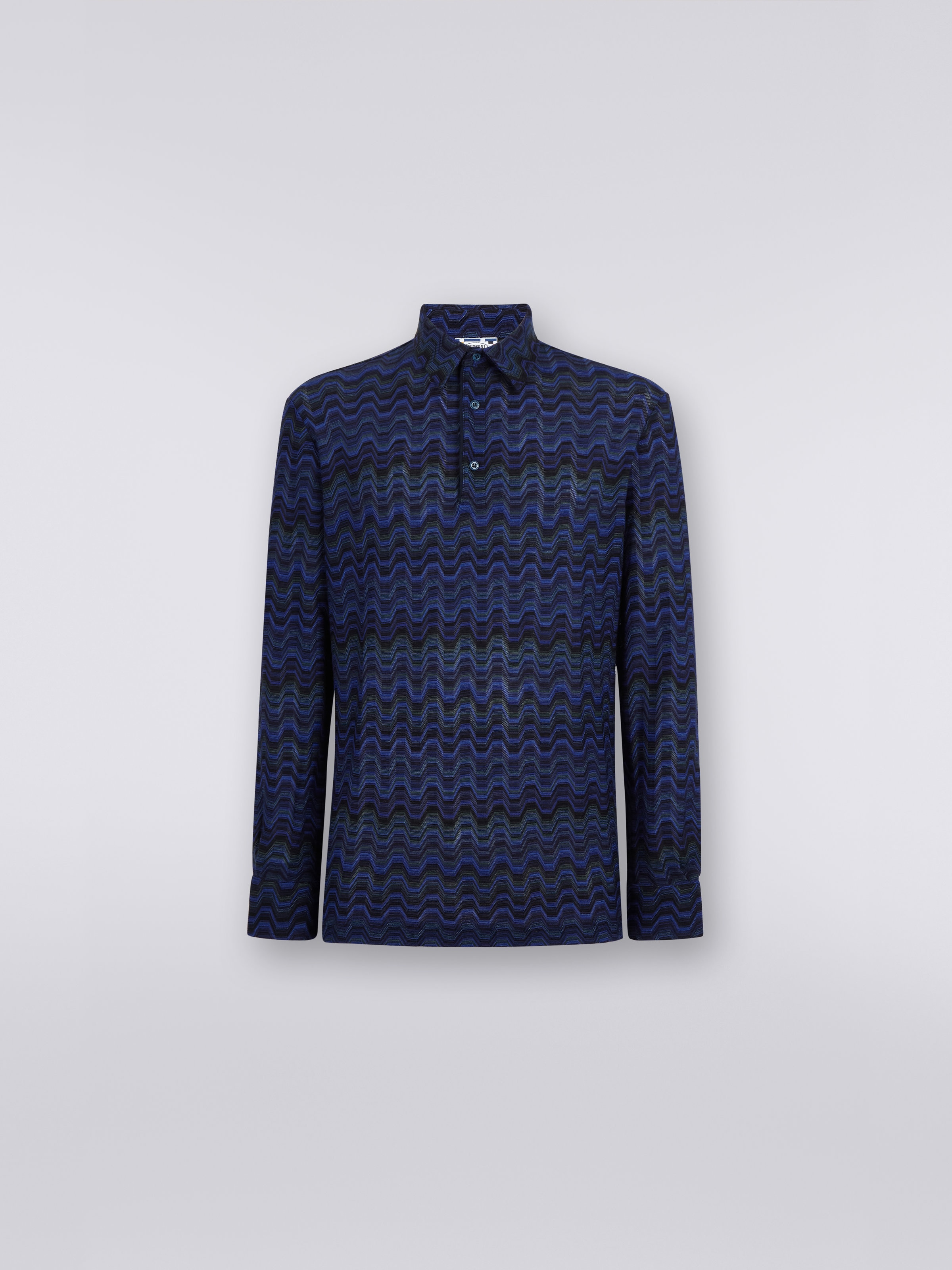 Viscose blend polo shirt with Greek fret pattern, Multicoloured  - 0