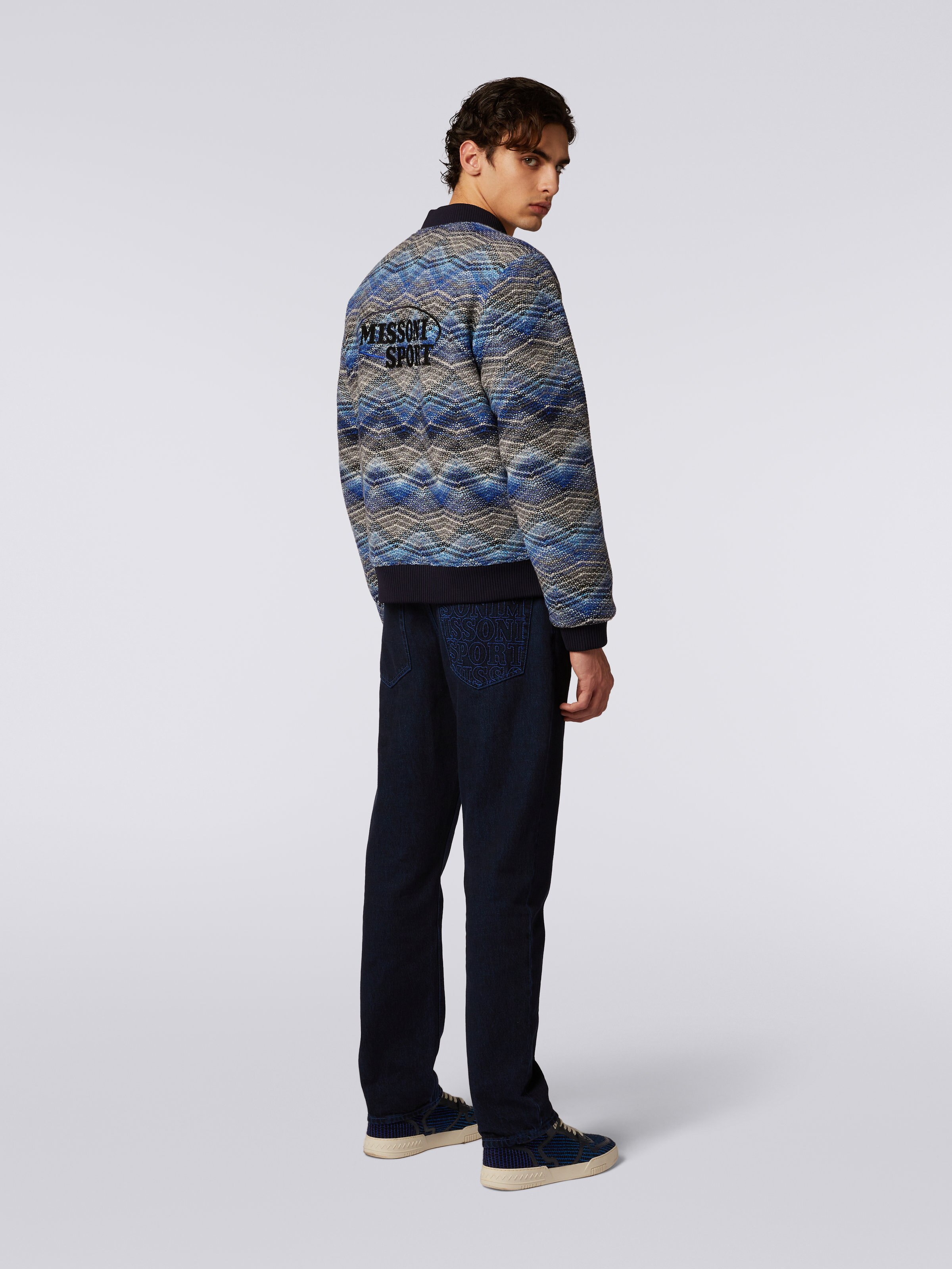 Wool blend bomber jacket with zigzag pattern, Blue - 4