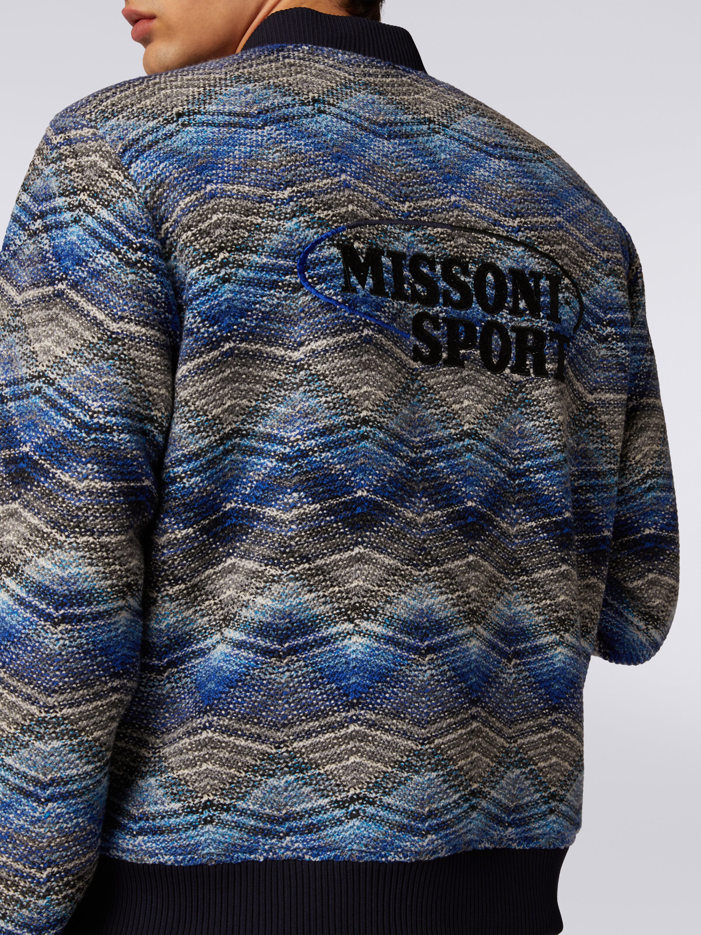 Wool blend bomber jacket with zigzag pattern, Blue - 5
