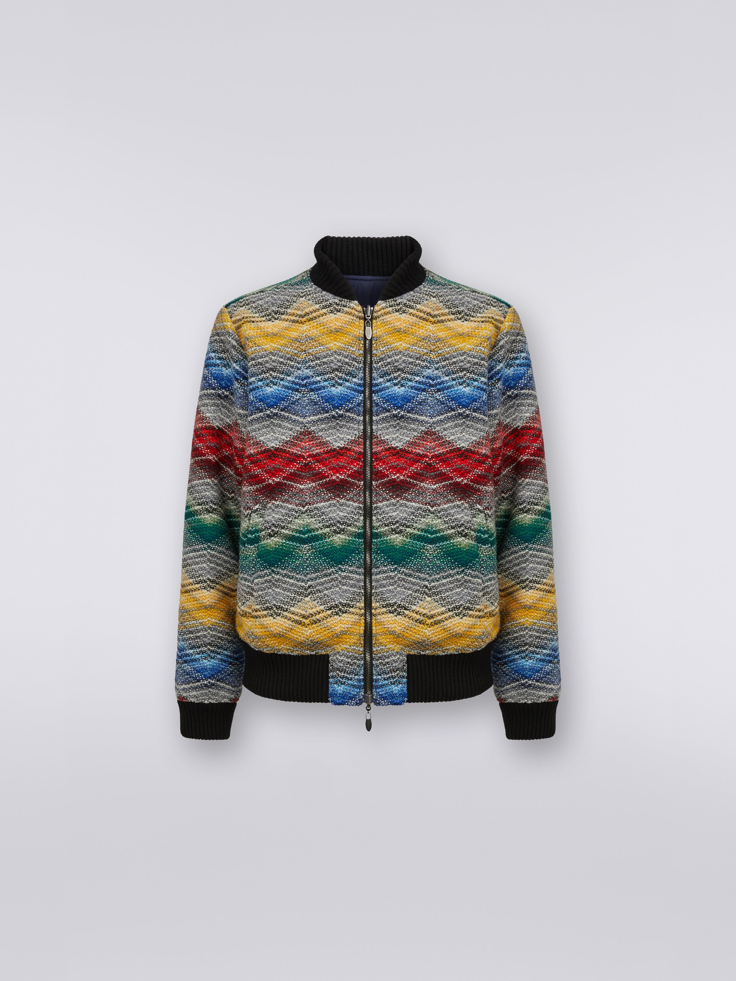 Wool blend bomber jacket with zigzag pattern, Multicoloured  - 0