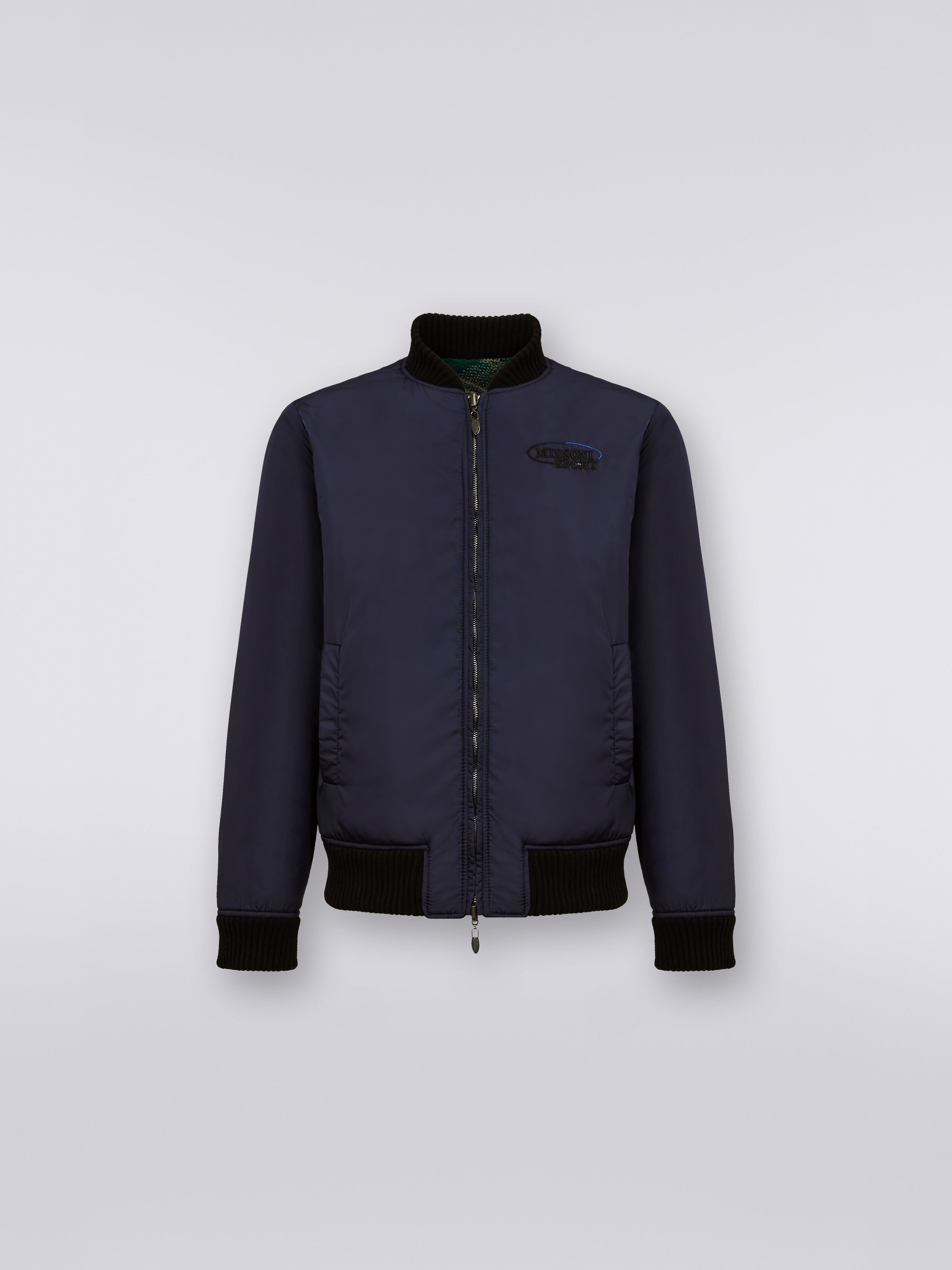 Wool blend bomber jacket with zigzag pattern, Multicoloured  - 1