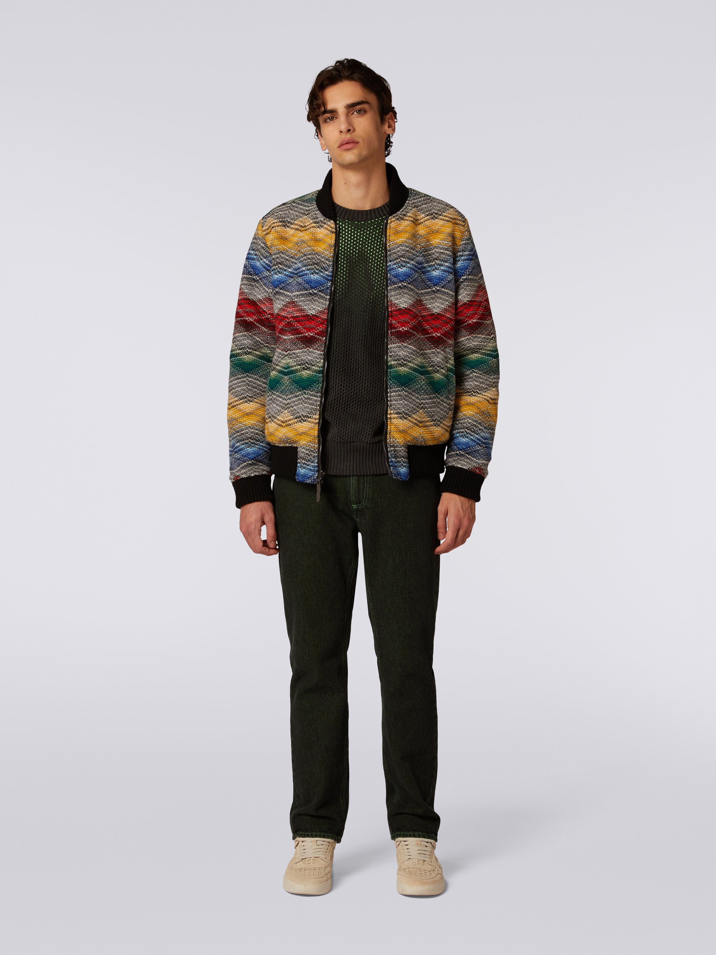 Wool blend bomber jacket with zigzag pattern, Multicoloured  - 2