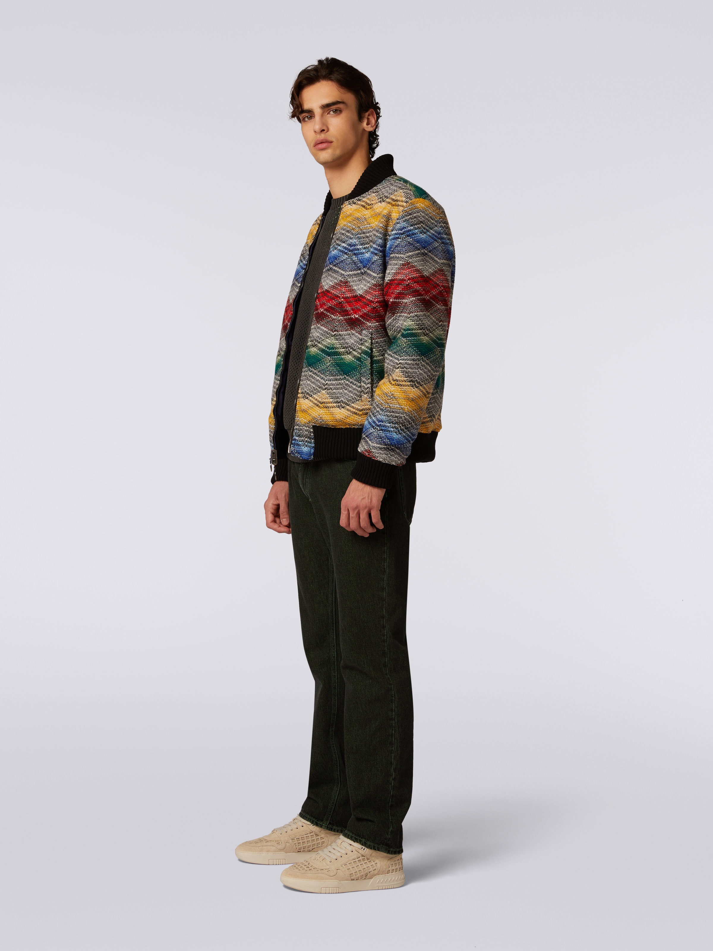 Wool blend bomber jacket with zigzag pattern, Multicoloured  - 3