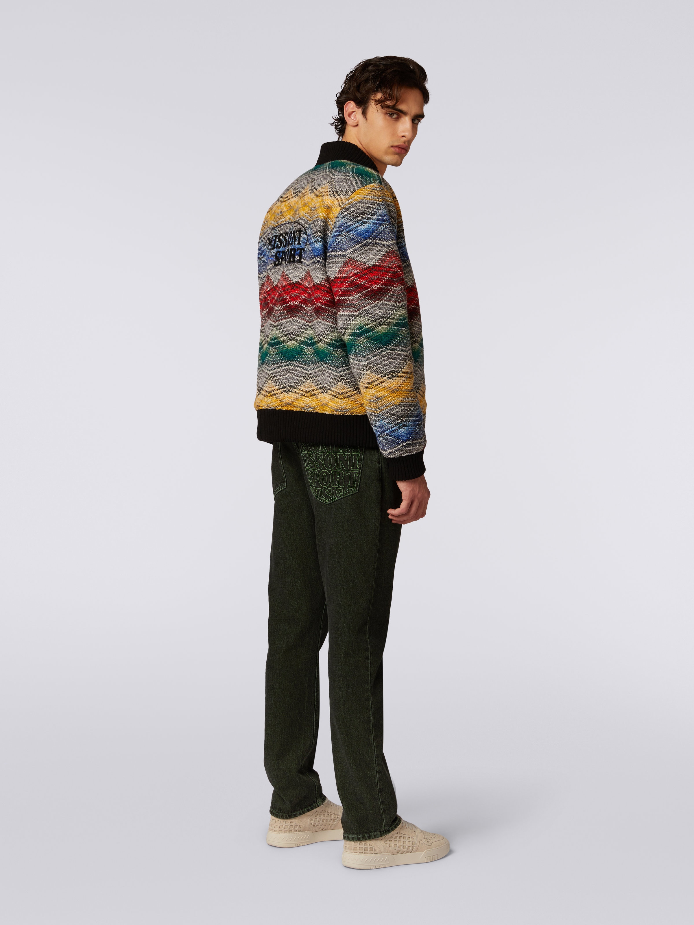 Wool blend bomber jacket with zigzag pattern, Multicoloured  - 4