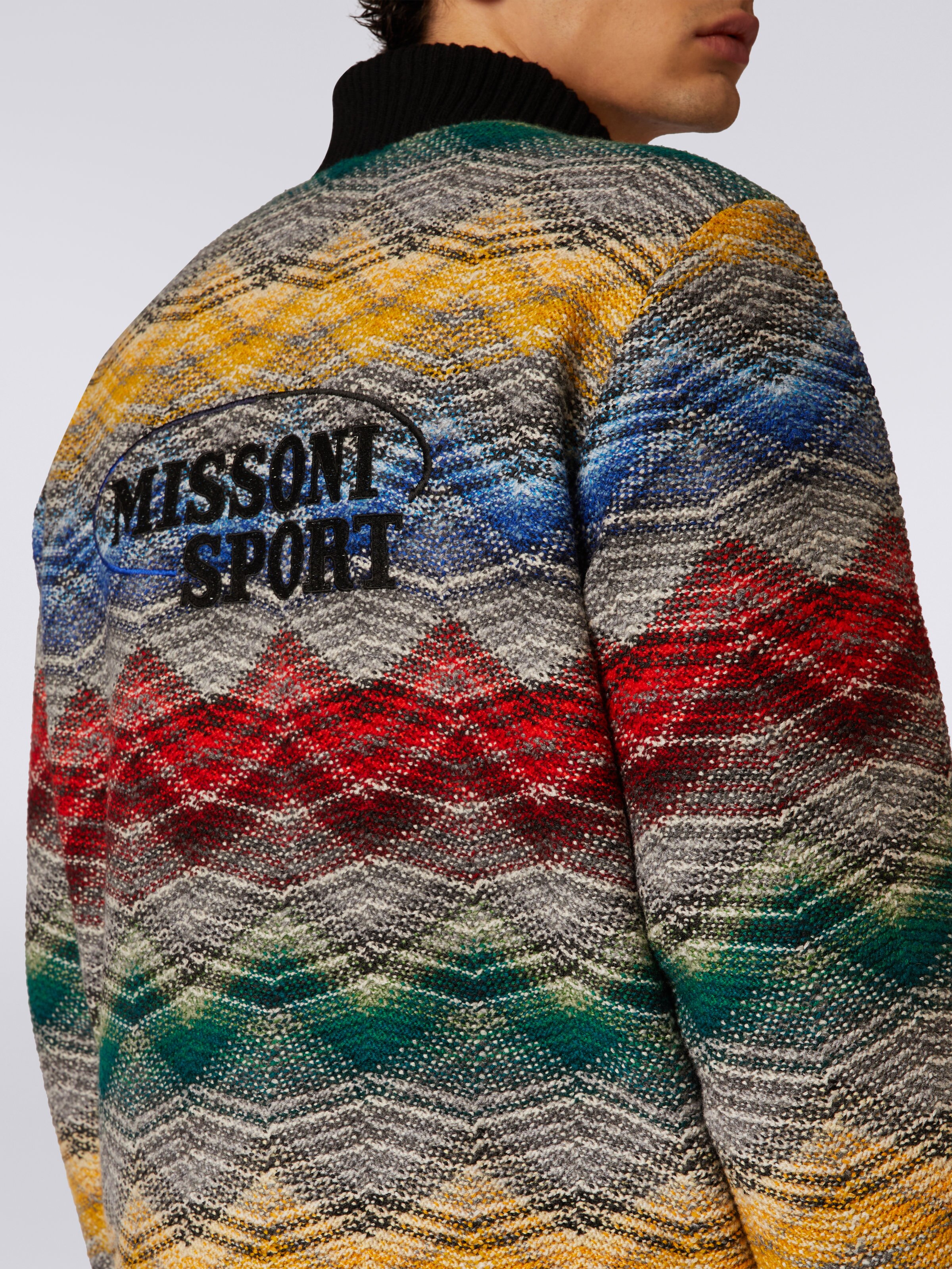 Wool blend bomber jacket with zigzag pattern, Multicoloured  - 5