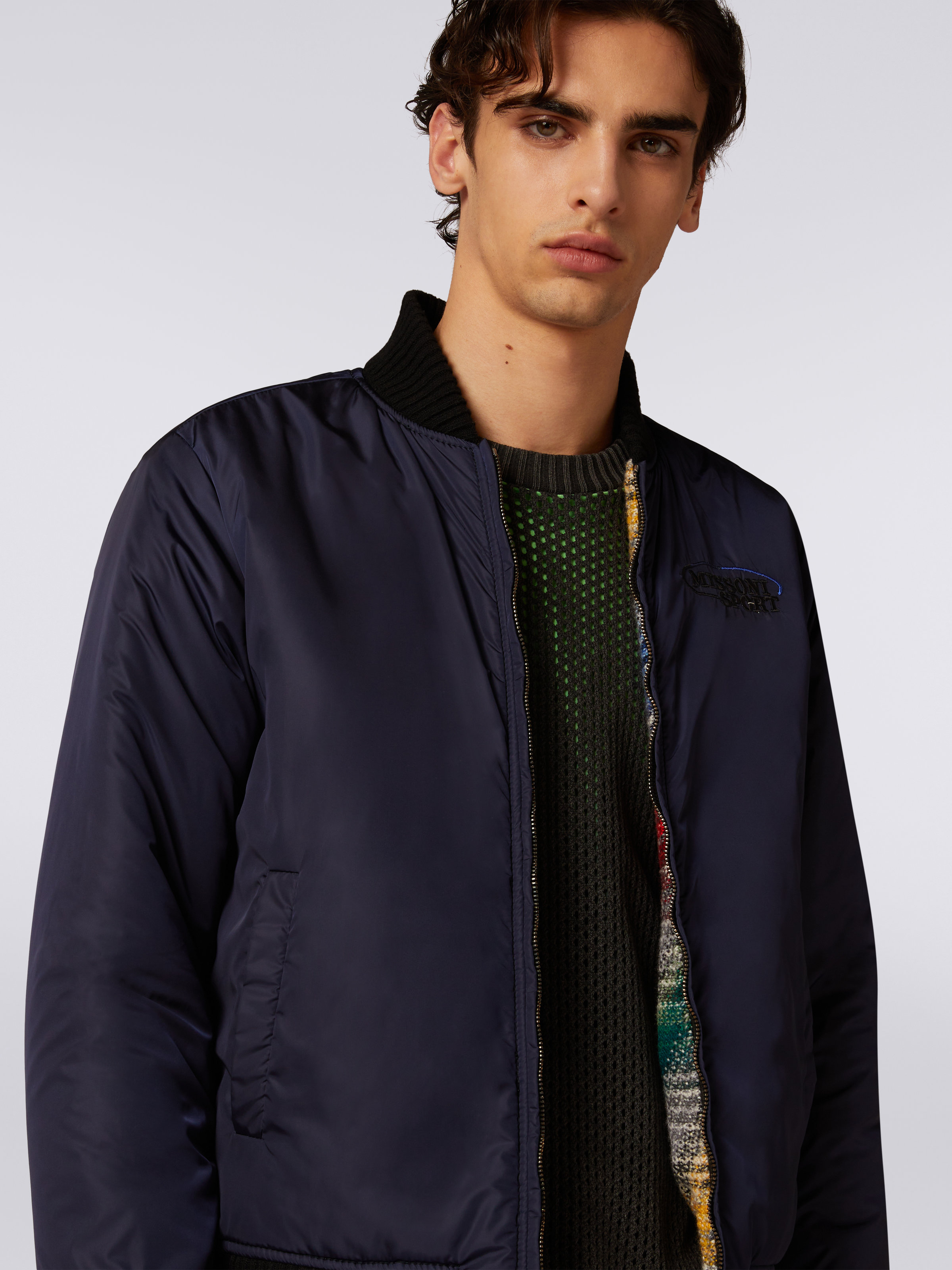 Wool blend bomber jacket with zigzag pattern, Multicoloured  - 6