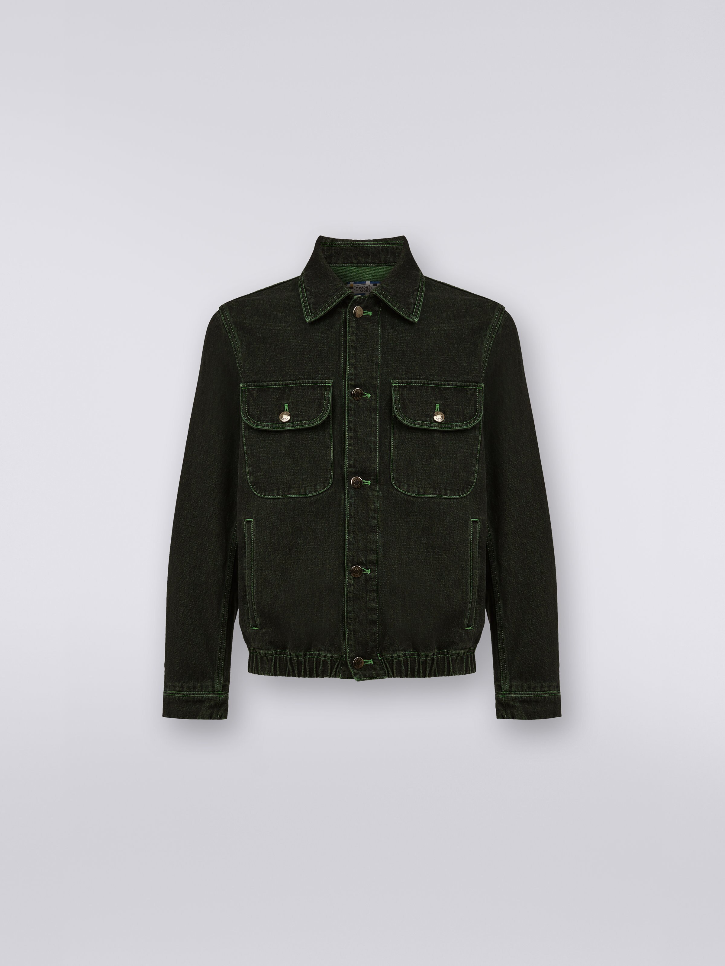 Denim jacket with embroidered logo, Green - 0