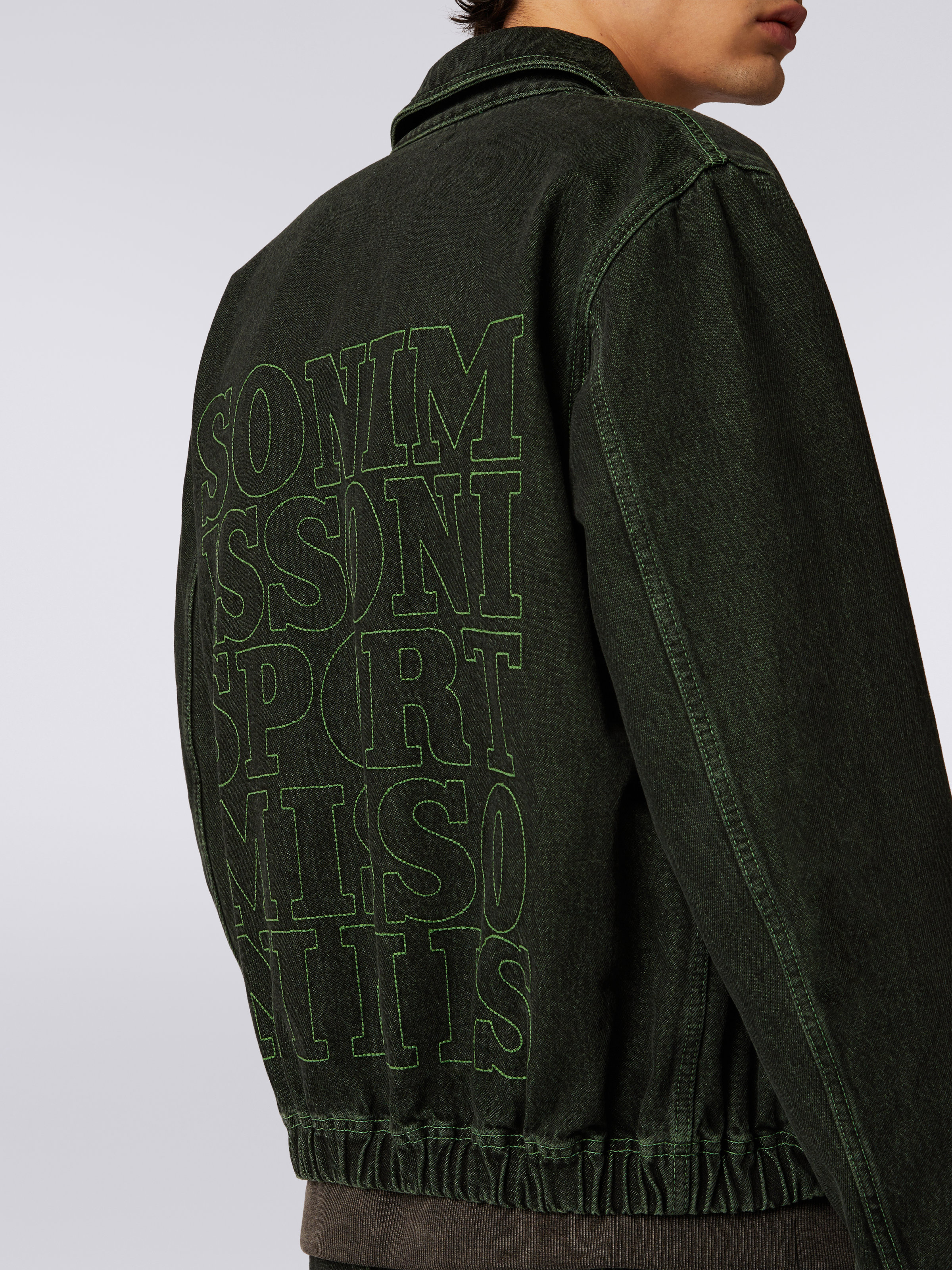 Denim jacket with embroidered logo, Green - 4