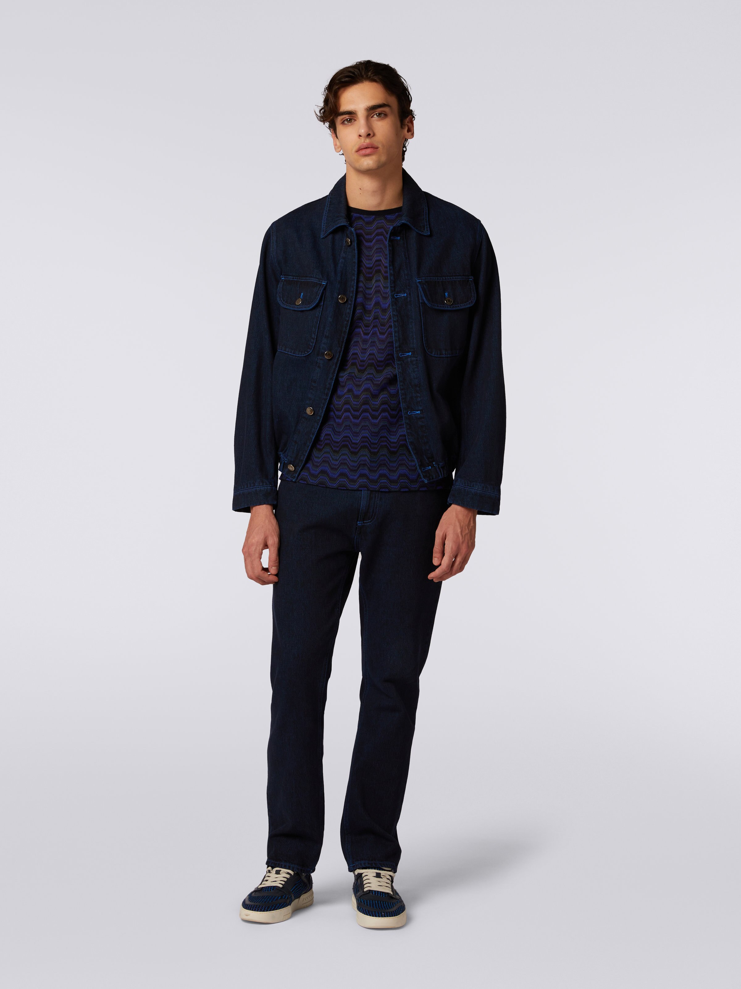 Denim jacket with embroidered logo, Blue - 1