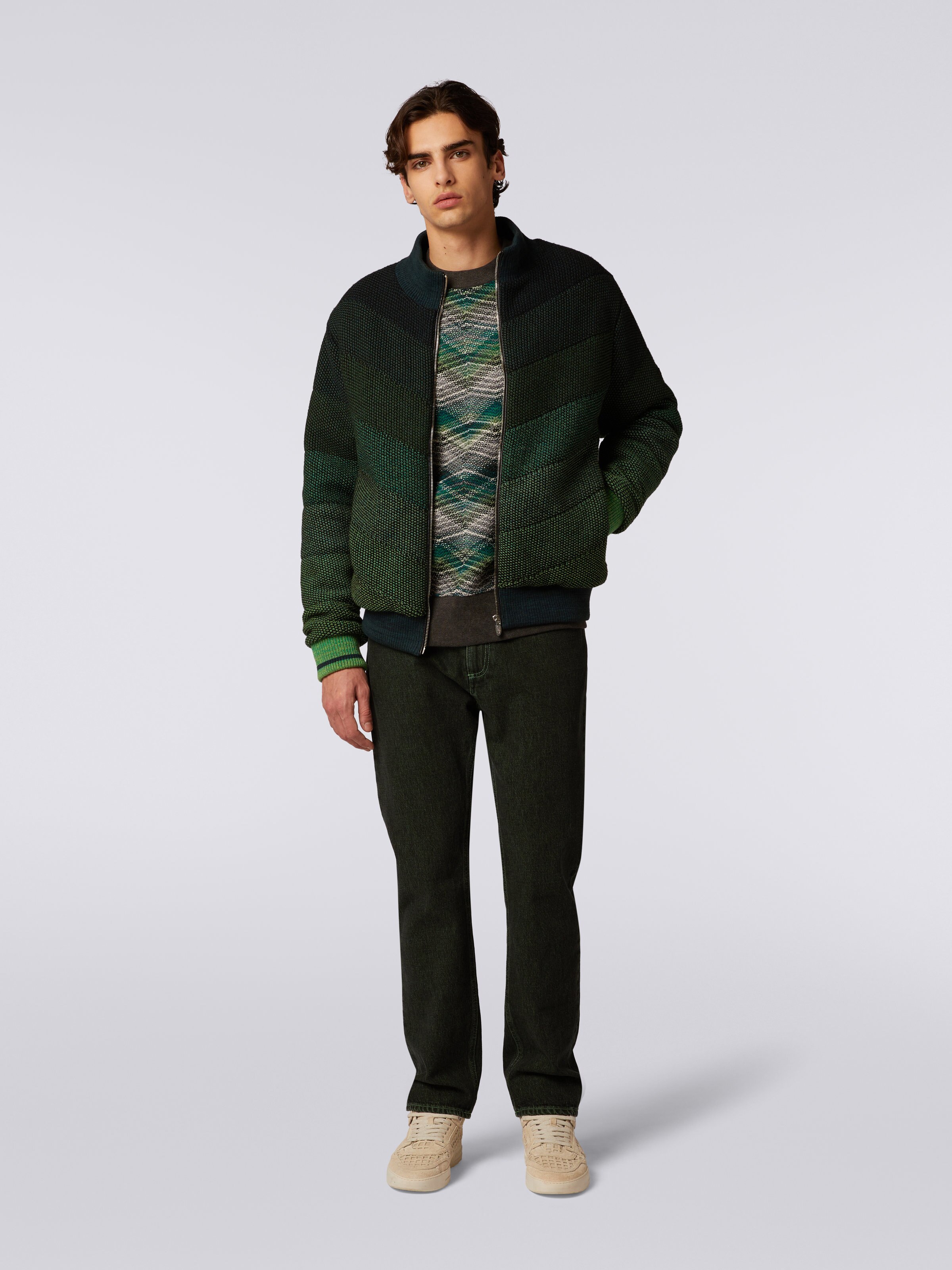 Dégradé padded cotton blend bomber jacket, Green - 1