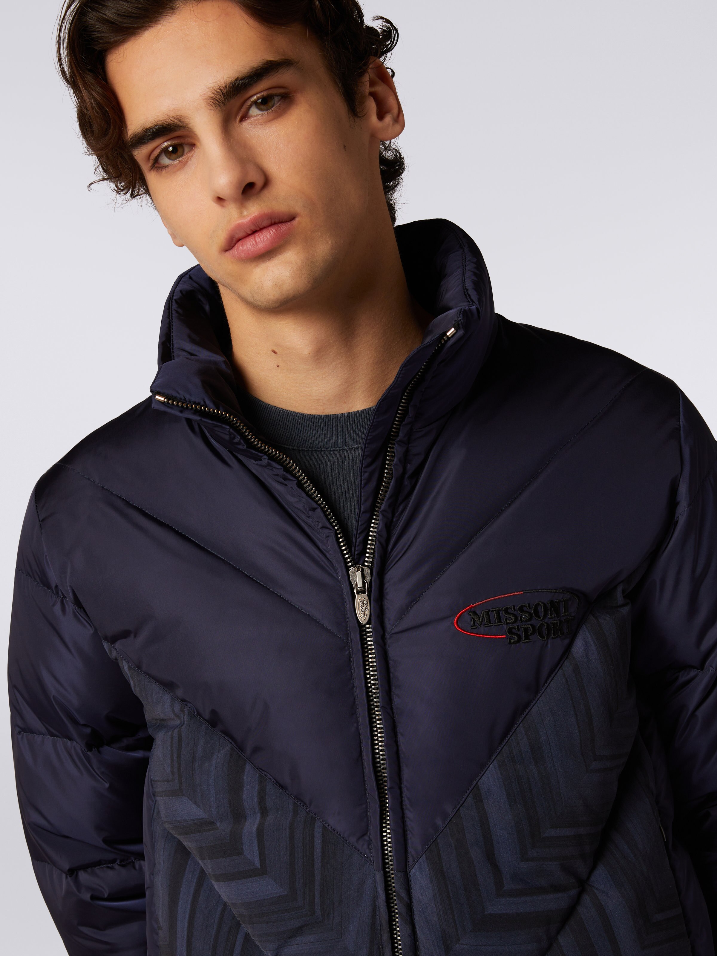 Padded quilted jacket with chevron inserts and logo, Blue - 4