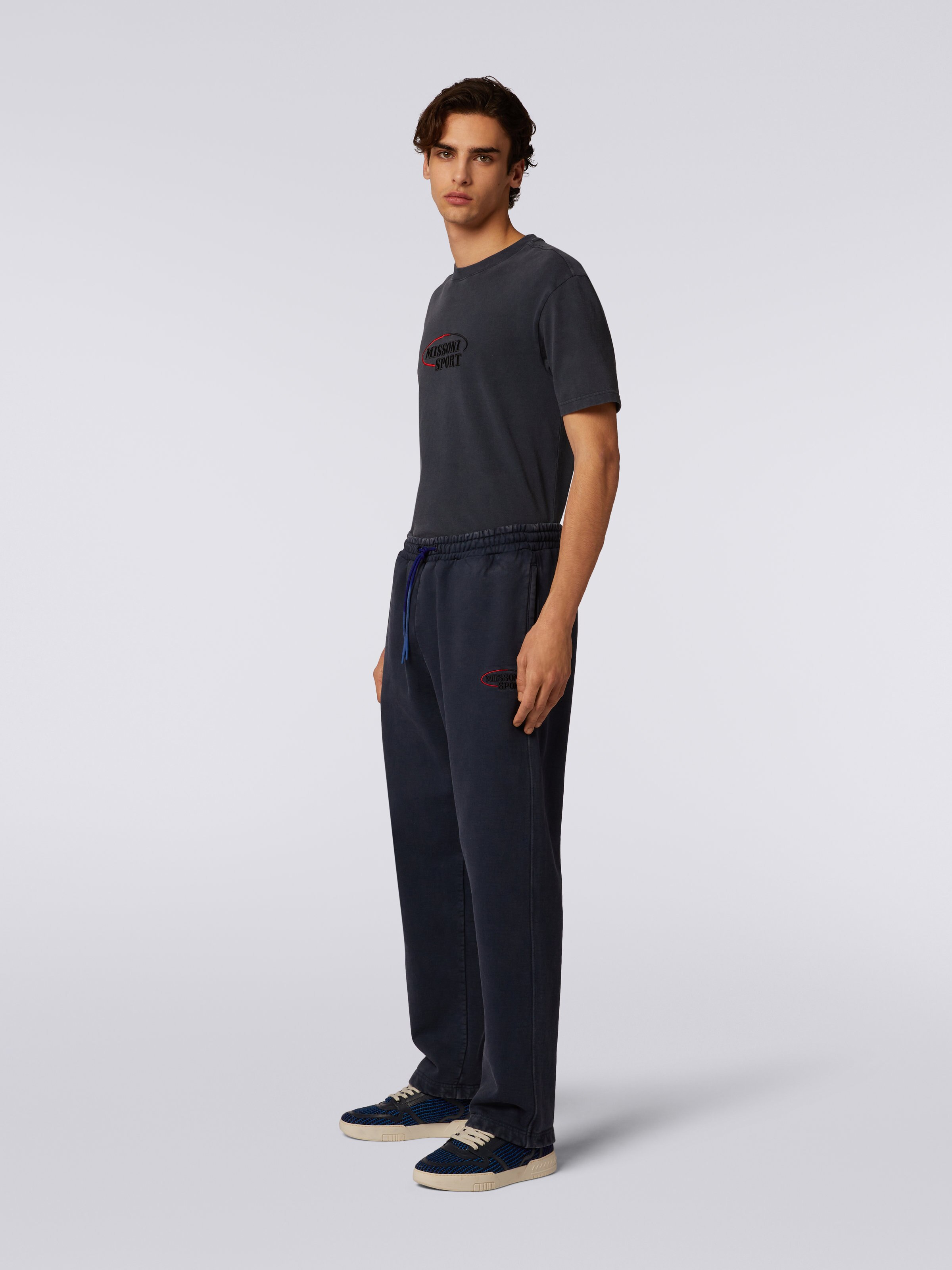 Cotton knit trousers with logo, Blue - 2