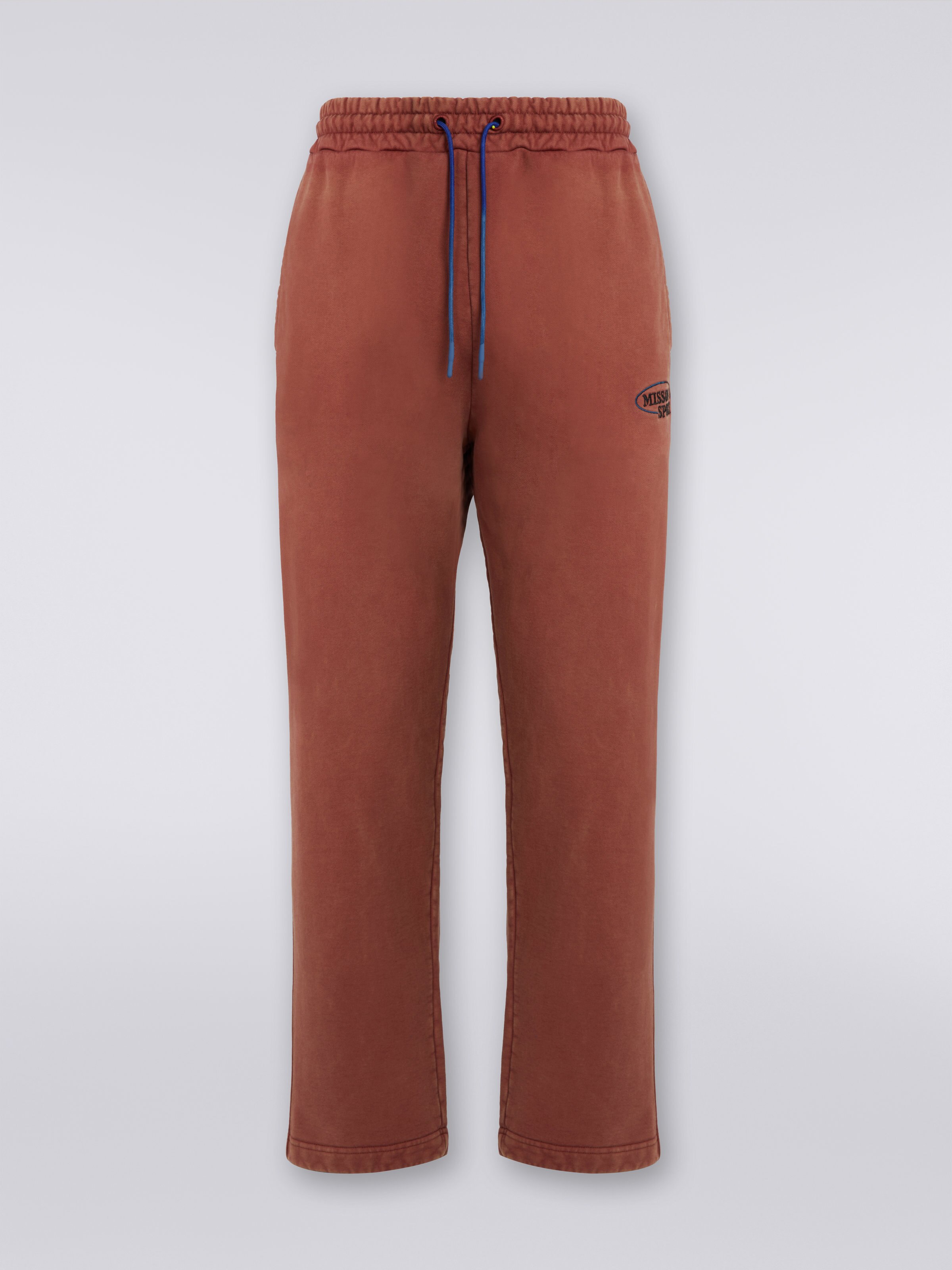 Cotton knit trousers with logo, Rust - 0