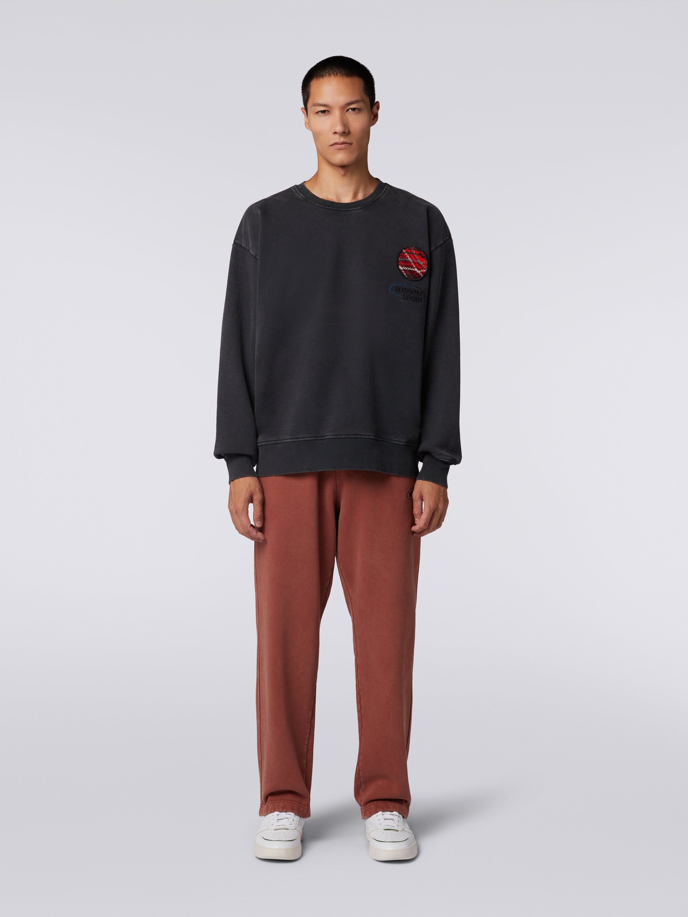 Cotton knit trousers with logo, Rust - 1