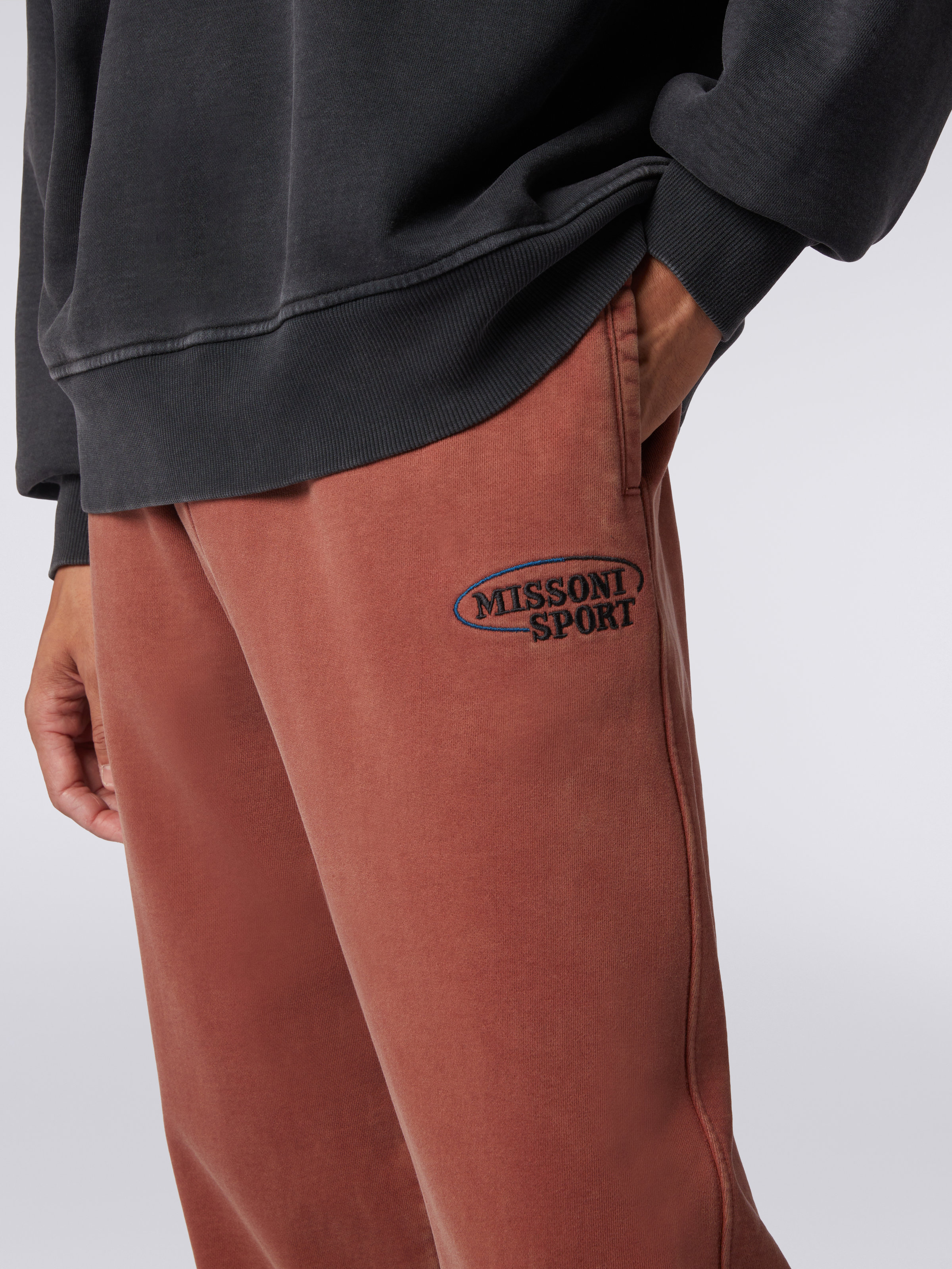 Cotton knit trousers with logo, Rust - 4