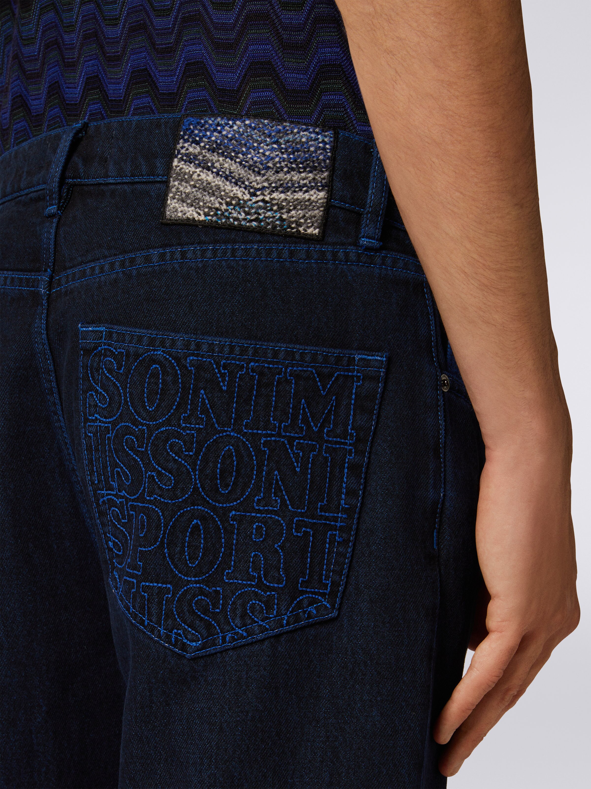 Five-pocket denim trousers with embroidered logo, Blue - 4