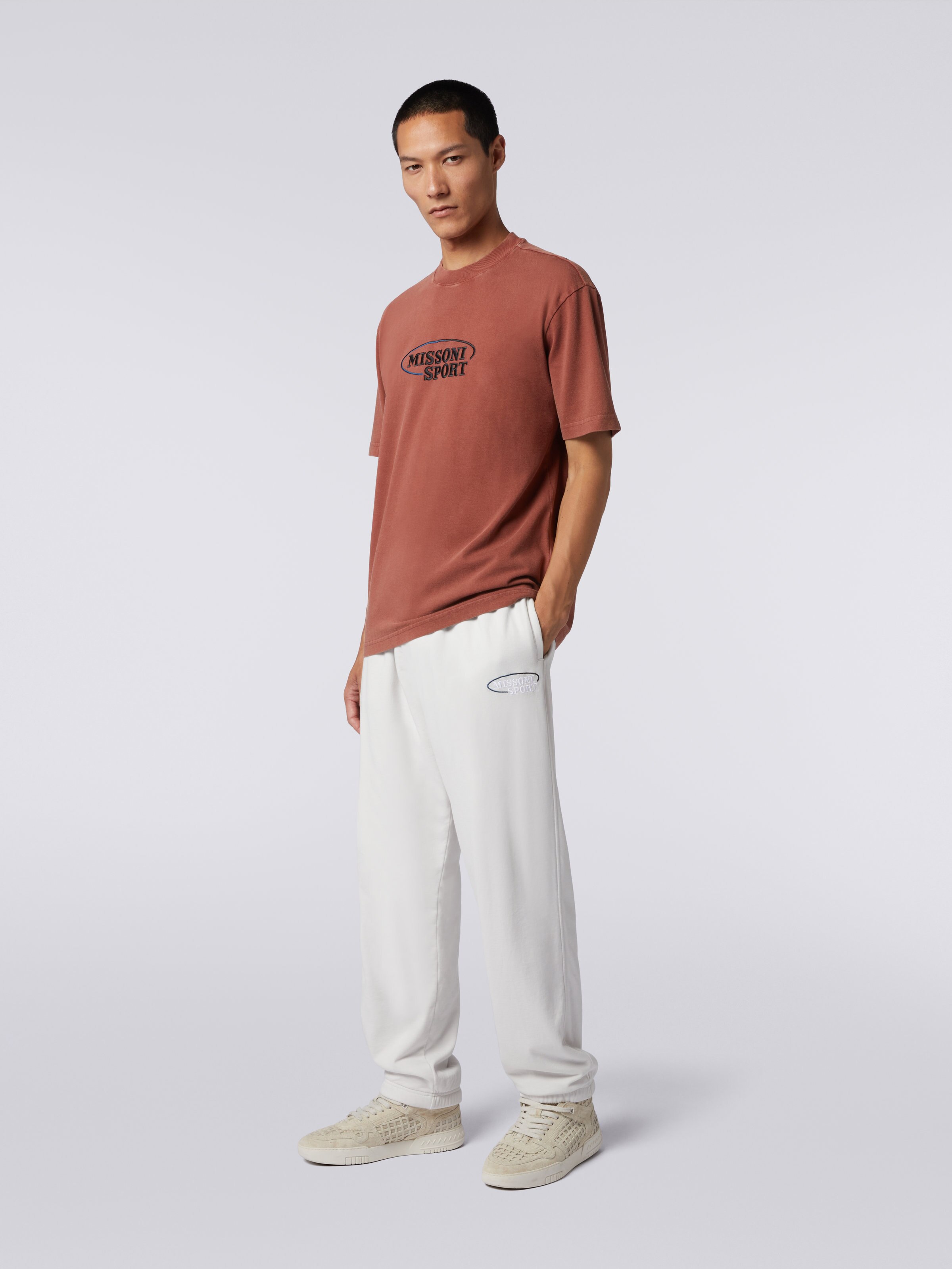 Cotton knit crew-neck T-shirt with logo, Rust - 2