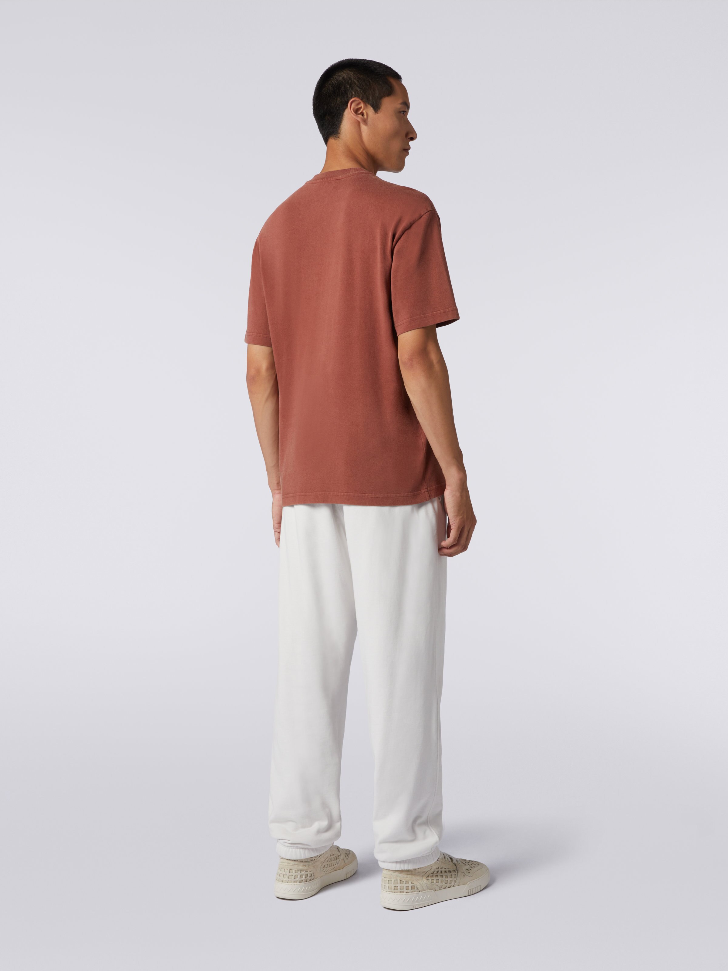 Cotton knit crew-neck T-shirt with logo, Rust - 3