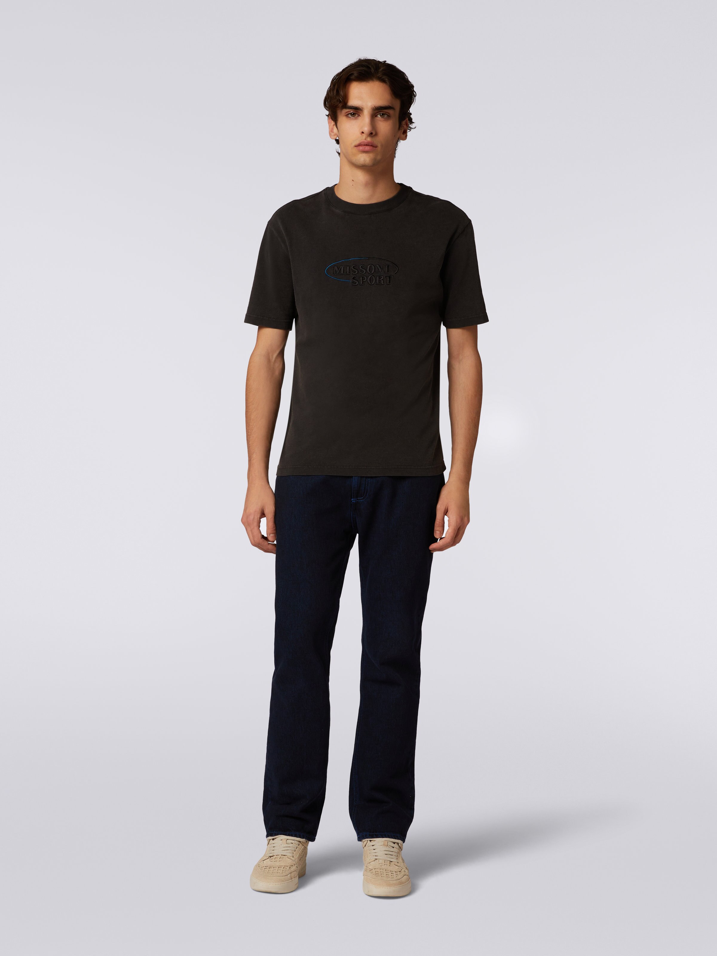 Cotton knit crew-neck T-shirt with logo, Grey - 1