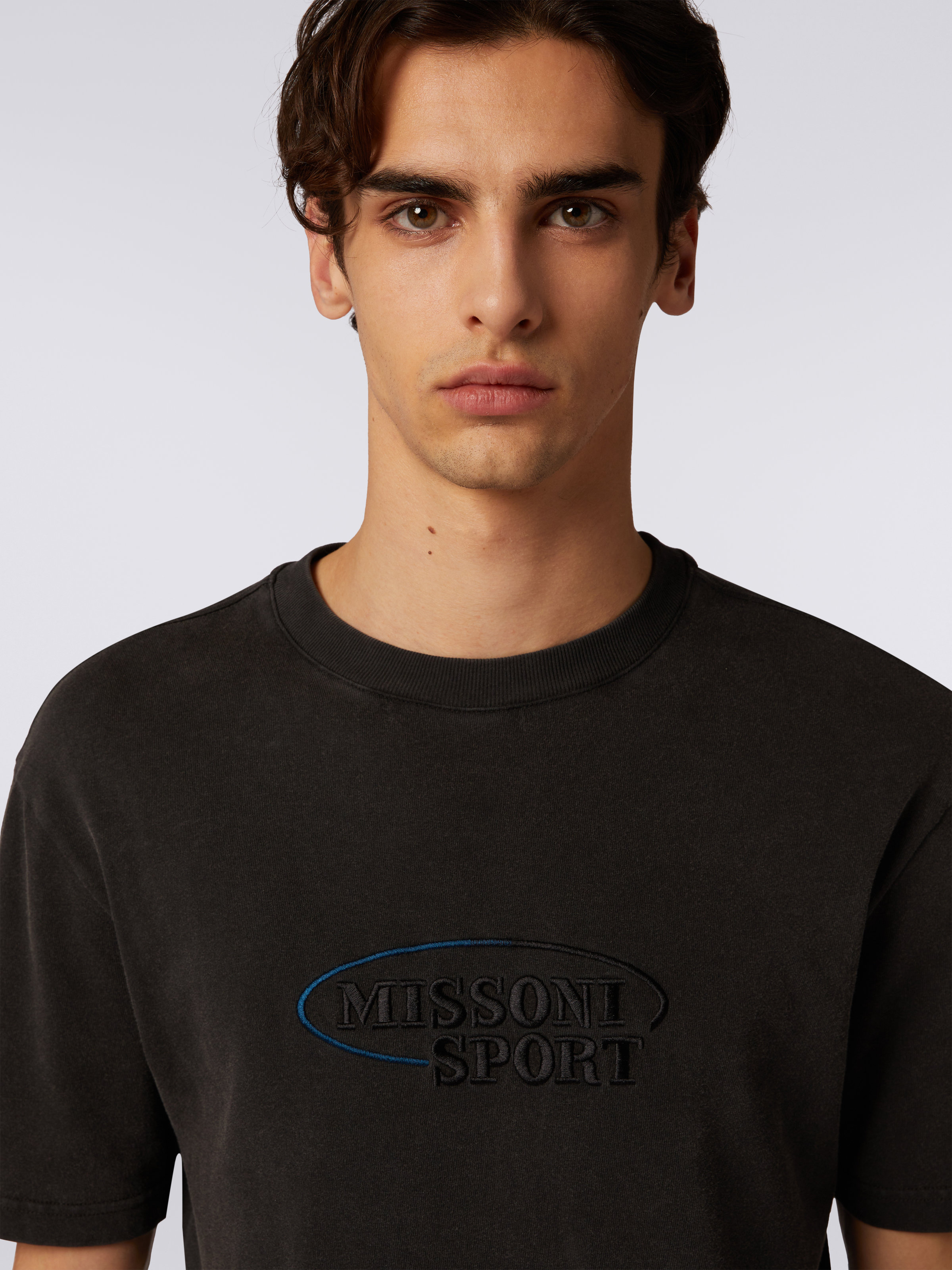 Cotton knit crew-neck T-shirt with logo, Grey - 4
